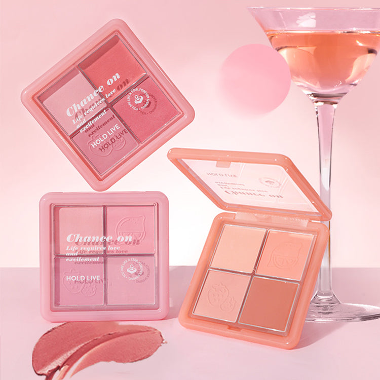 HOLD LIVE Powder Mist Quad Blush - 4-in-1 Blush Palette for Face Cheeks, Long Lasting & Highly Pigmented - Perfect for Daily Makeup & Special Occasions