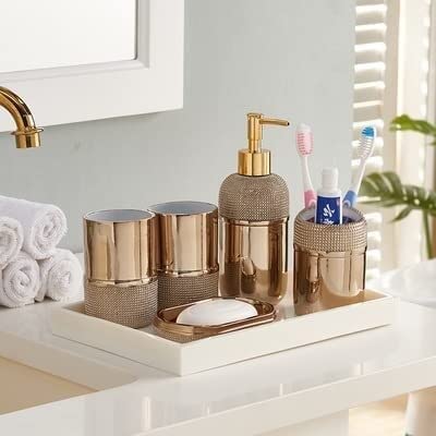 Premium 6-Piece Nordic Bathroom Set - Gold-Plated Toothbrush Holder & Mouthwash Cup - Elegant Bathroom Accessories for Modern Homes (Color: F) | Perfect for Guest Bathrooms, Master Suites & Spa-Like Retreats