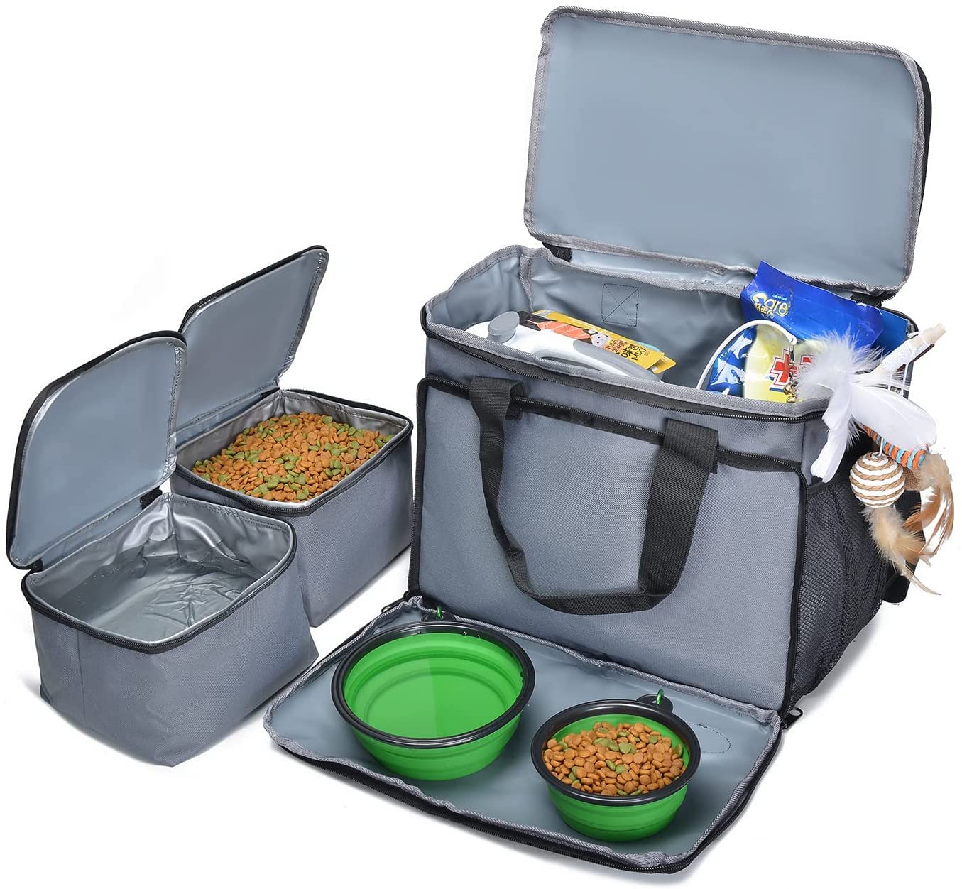 Wakytu Airline Approved Pet Travel Bag - Tote Organizer for Dogs & Cats with Food Container & Collapsible Bowl | Perfect for Weekend Trips, Camping & Airplane Travel