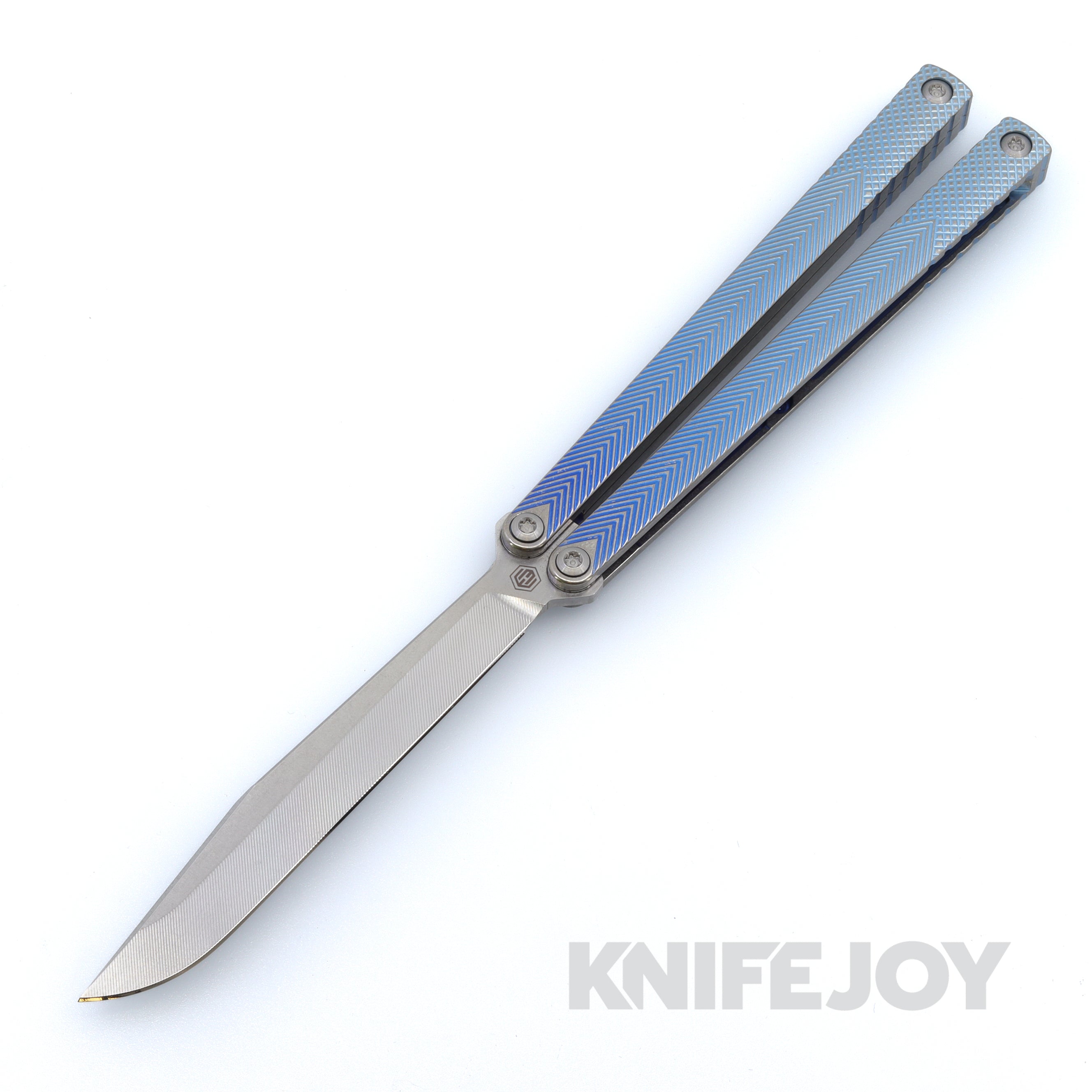 MachineWise Serif Balisong Knife - S35VN Steel Blade with Textured Grade 5 Titanium Handles (Blue Fade) - Perfect for EDC, Collecting & Flipping Practice