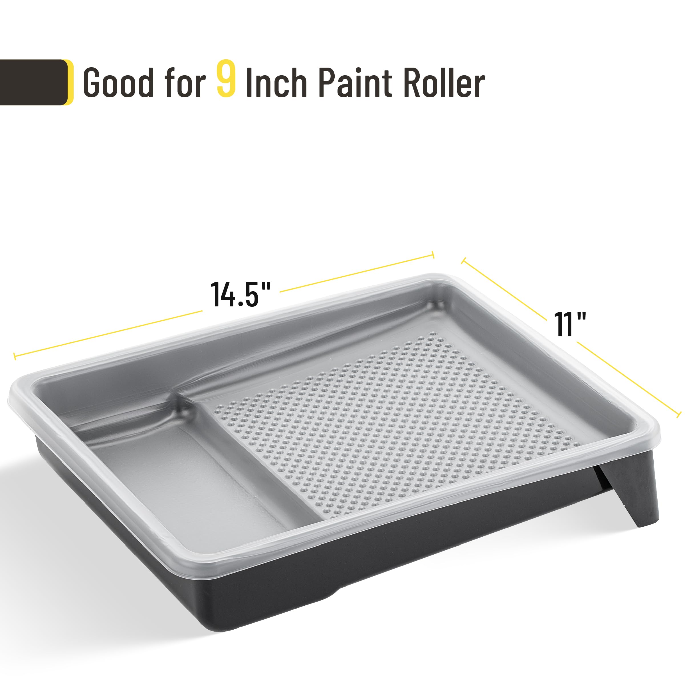 Bates 9-Inch Plastic Paint Tray Set with 10 Disposable Liners - 11 Piece Textured Deep Capacity Paint Pan for Professional & DIY Painting Projects - Perfect for Wall Painting, Home Renovation & Craft Projects