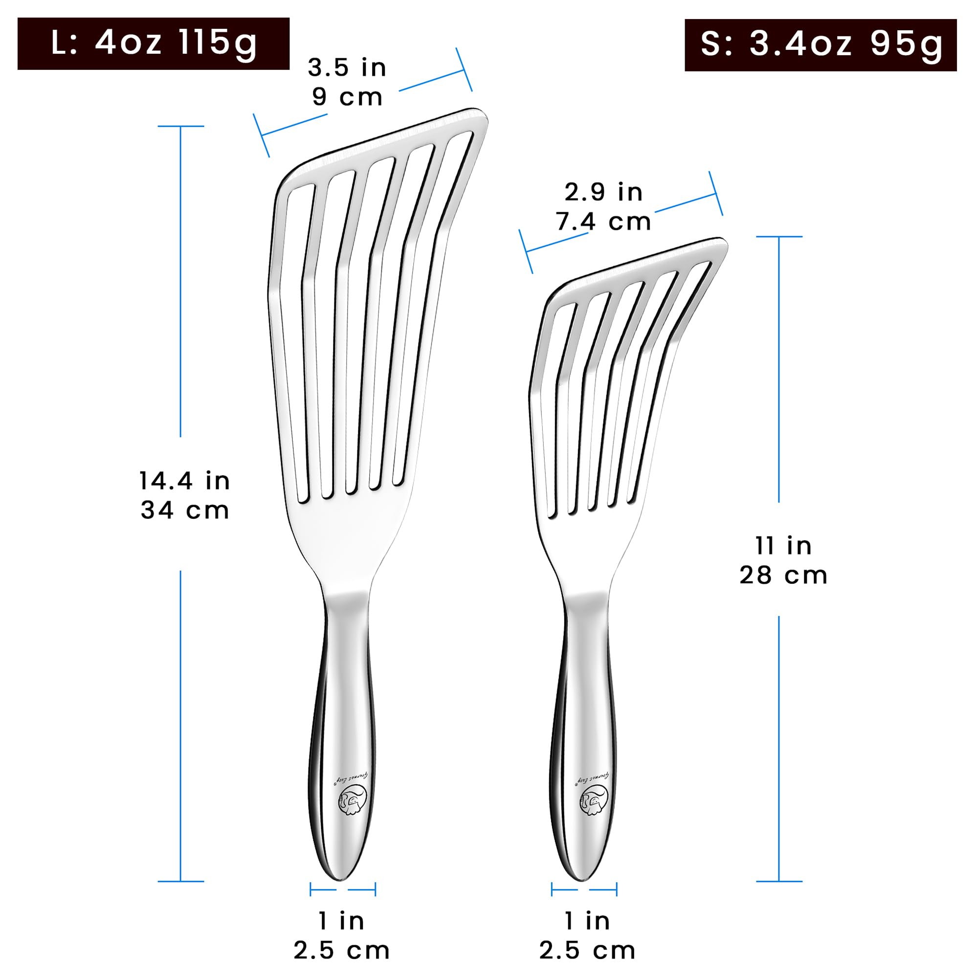 Premium Stainless Steel Fish Spatula Set - Large Fish Turner & Small Griddle Spatula Combo for Professional Cooking | Thin Edge Metal Kitchen Utensil for Flipping, Turning Eggs & Pancakes | Perfect for Grilling, Frying & Baking