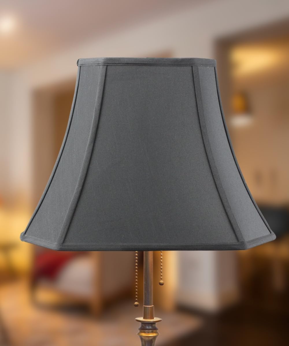 9x16x12 Inch Black Fabric Square Cut Corner Lampshade with Gold Liner & Brass Spider Fitter - Classic Table Lamp & Floor Lamp Shade for Living Room, Bedroom, Office Decor