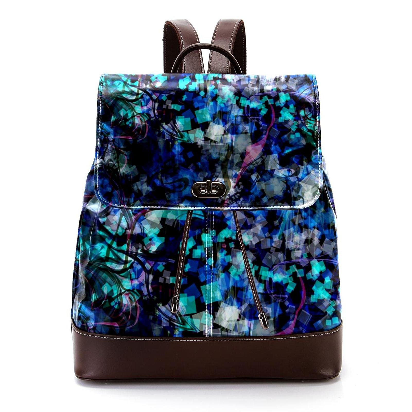 Stylish Women's Leather Backpack with Abstract Blue Design - Waterproof Laptop Bag for College, Work & Travel | Perfect for Commuting, Campus Life & Business Trips