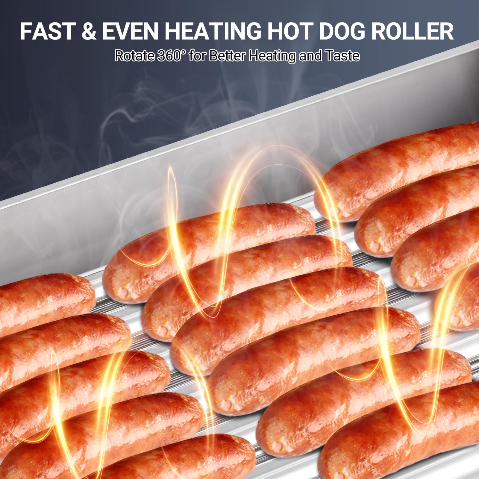18 Hot Dog Roller with Bun Warmer - 1050W Commercial Grade Hot Dog Machine with 7 Stainless Steel Rollers, Dual Temperature Control, PC Hood Shelf & Removable Oil Drip Tray - Perfect for Restaurants, Food Trucks, Carnivals and Home Use