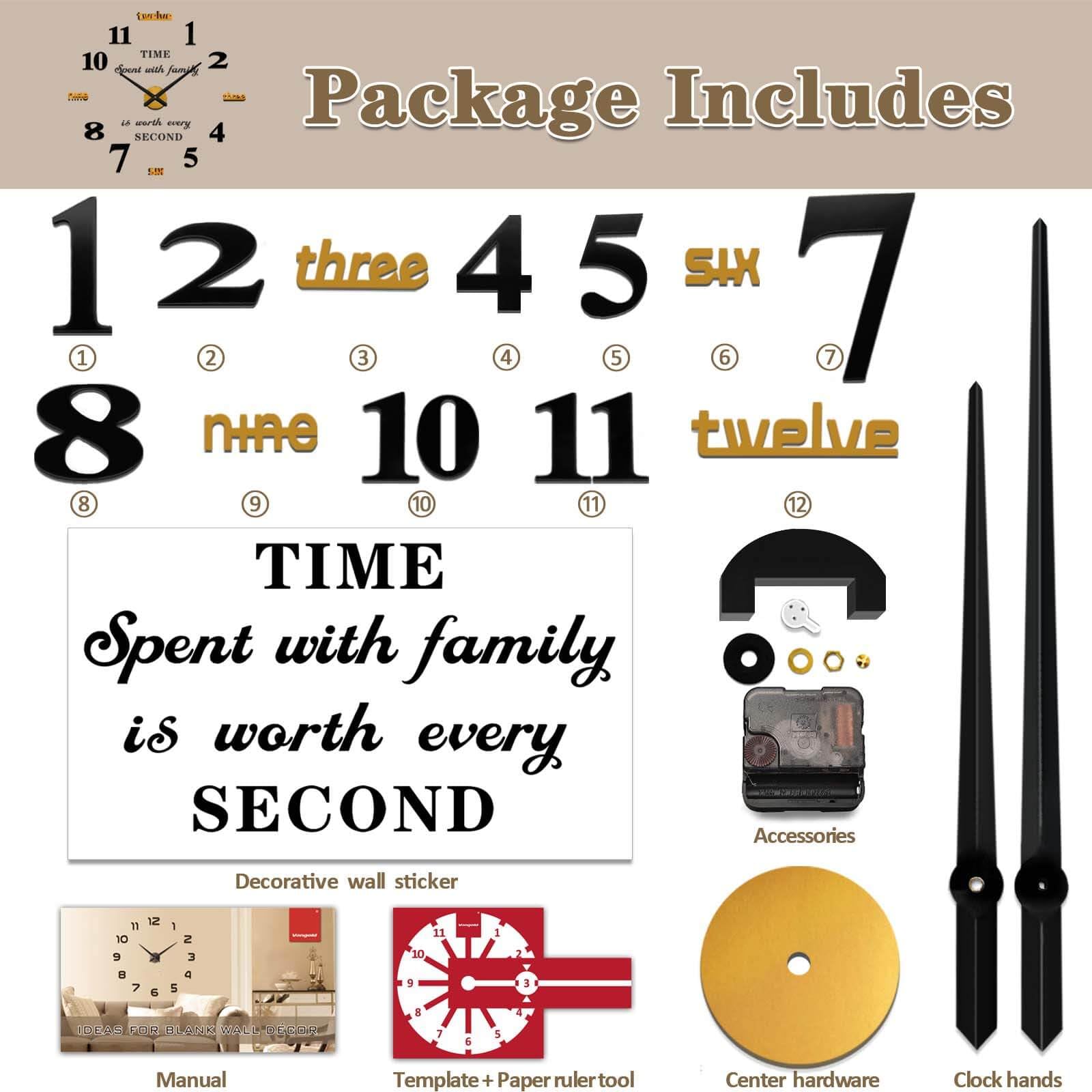 VANGOLD Large Decorative Wall Clock - Battery Operated Gold Wall Decor for Living Room, Bedroom & Office | Perfect for Home Decor & Interior Design