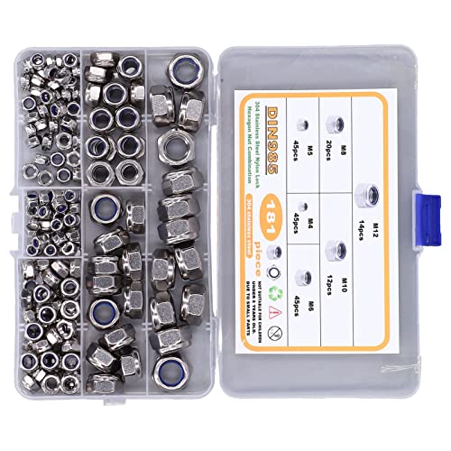 High Hardness Nylon Insert Lock Nuts - 6 Sizes (Small Volume) for Folding Beds, Electrical Machinery & DIY Projects | Lightweight & Durable Fasteners for Home Improvement, Furniture Assembly & Industrial Applications