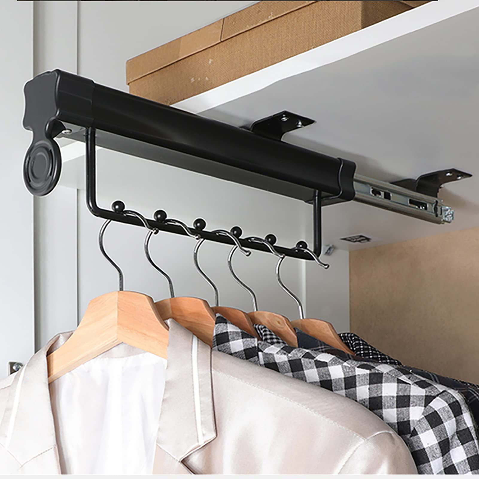 Heavy Duty Aluminum Pull-Out Closet Slide Bar - 14.9 Inch/38cm Space Saving Closet Hanger Rail with 8 Ball Spacers - Perfect for Bedroom, Walk-in Closet and Small Space Organization