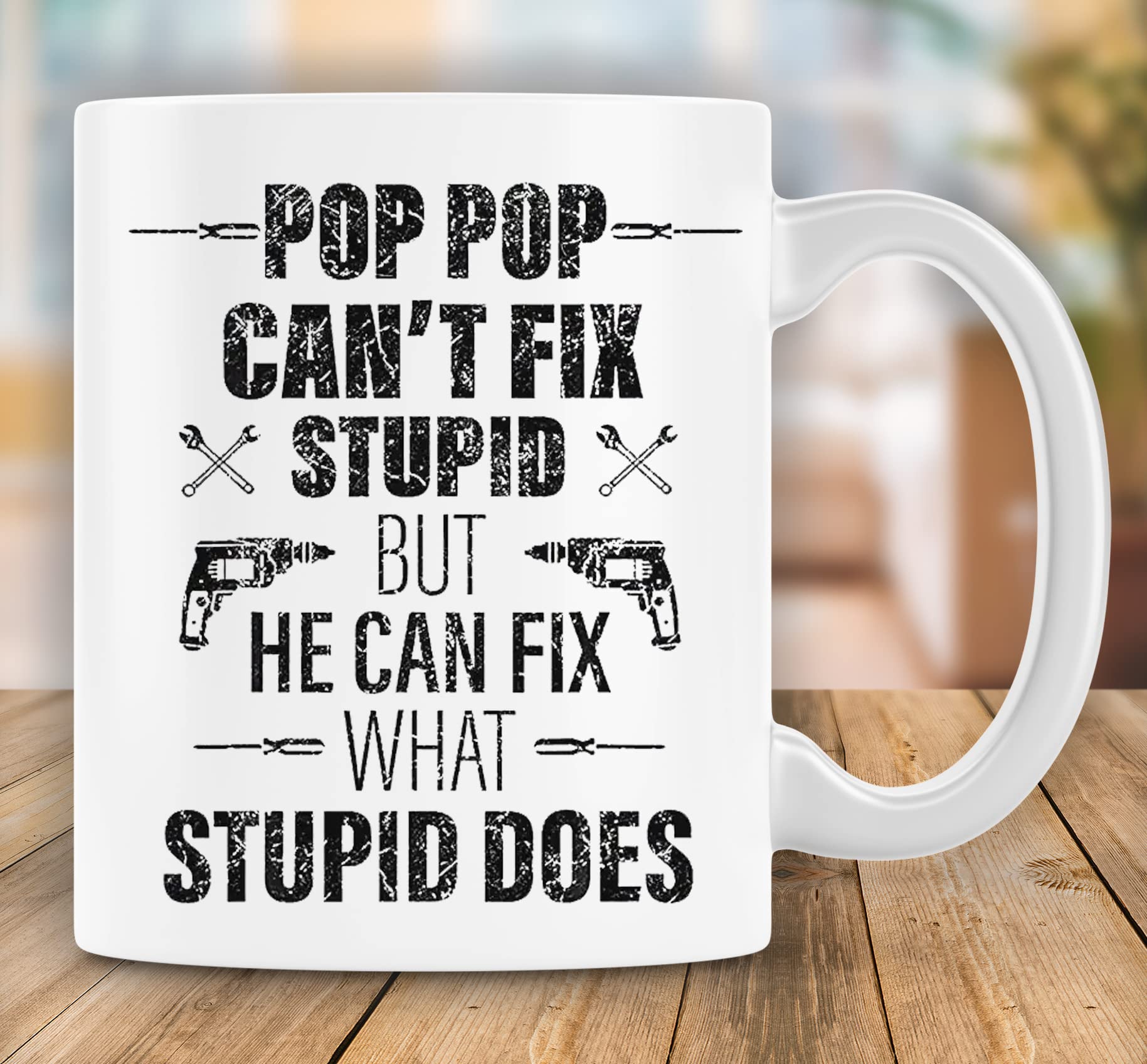 Funny Ceramic Mug Gift for Dad & Grandpa - 'Pop Pop Can't Fix Stupid' Novelty Coffee Cup - Perfect for Father's Day, Retirement Gifts & Office Humor