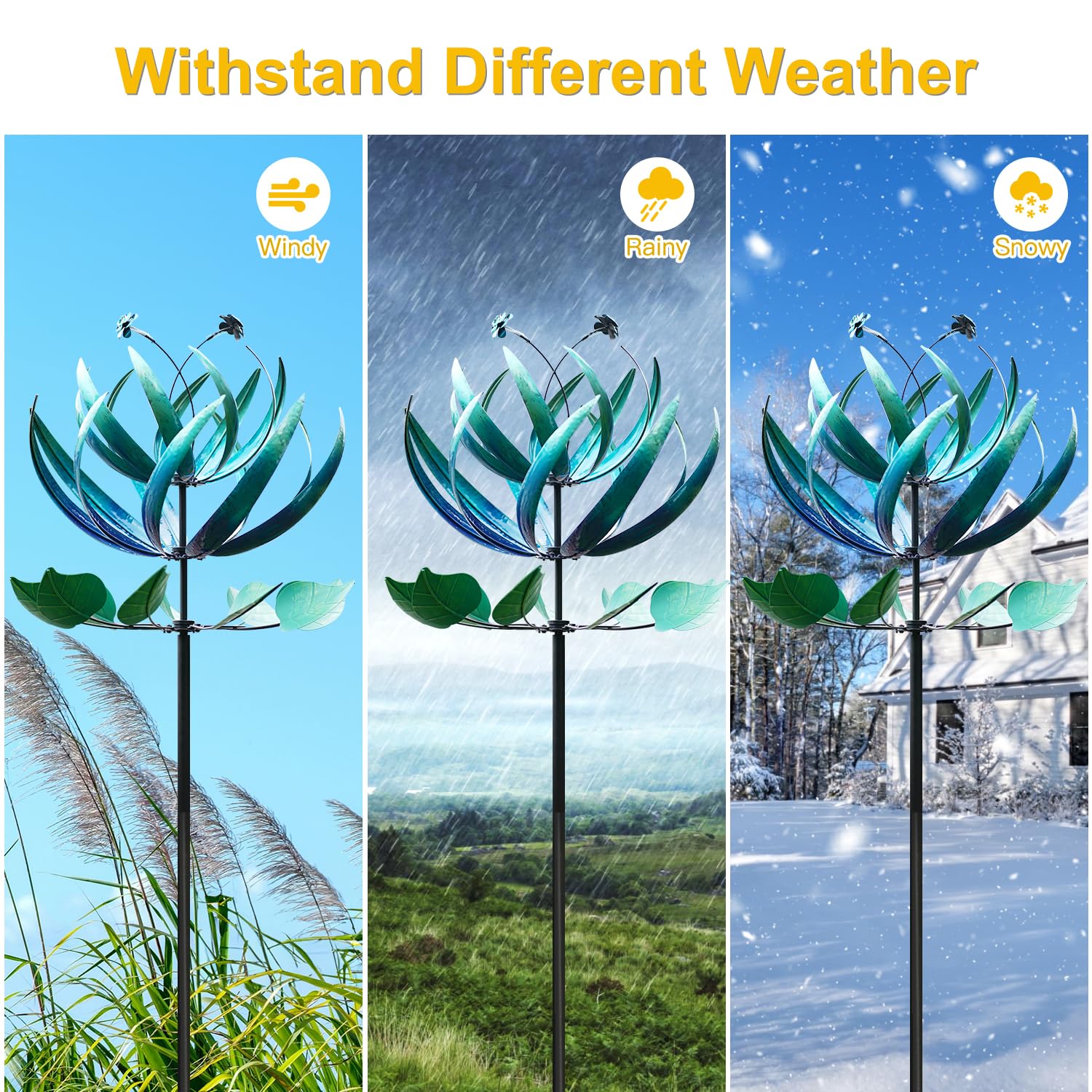LimeHill Large Metal Wind Spinner for Yard & Garden Decor - 24x84 Inch Blue Lotus Wind Spinner Outdoor Decorations | Perfect for Patio, Lawn, Backyard & Garden Decoration