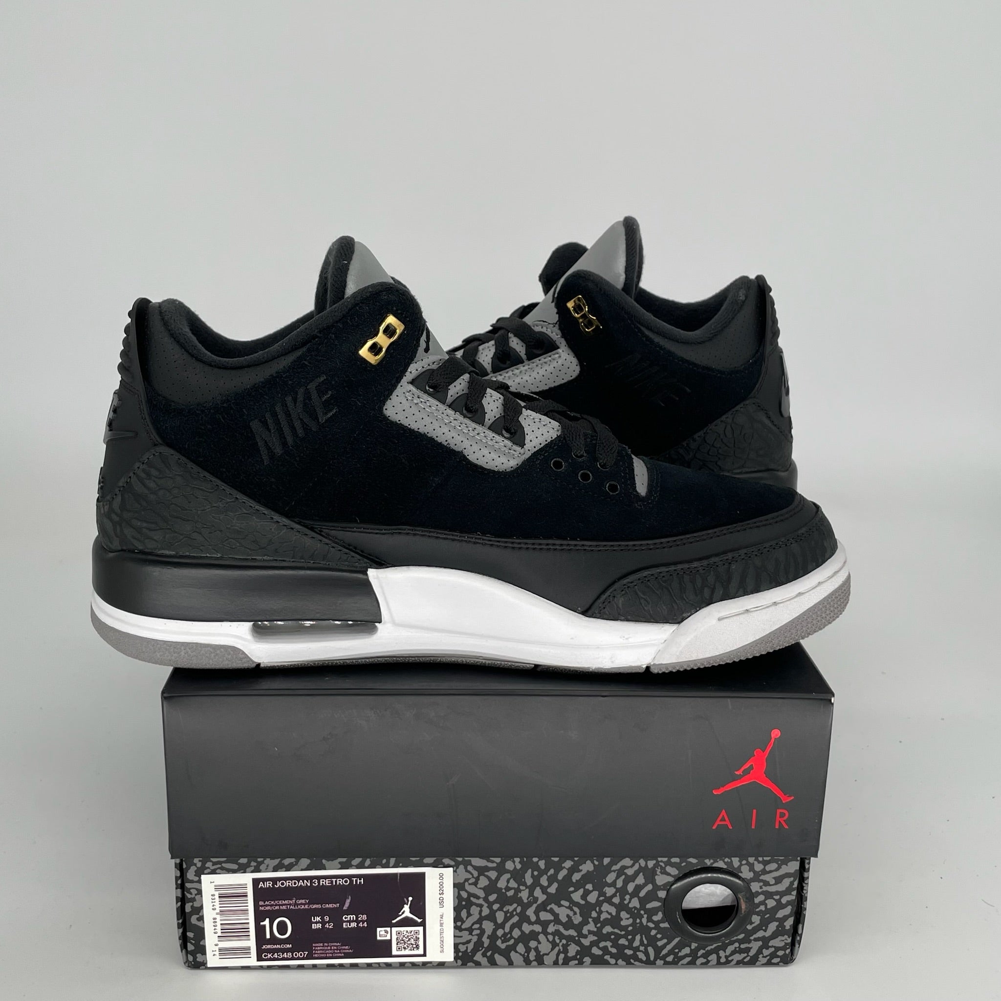 Original Air Jordan 3 Retro Tinker Black Cement Gold Men's Basketball Shoes Size 10 - Style CK4348-007 | Sneakers for Streetwear, Casual Outfits & Basketball Games
