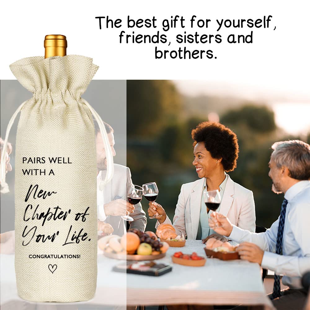 Premium Burlap Drawstring Wine Bag - Thoughtful New Job Gift for Colleagues, Coworkers, Boss & Friends - Perfect for Celebrations, Promotions & Career Milestones - Elegant & Practical Wine Carrier for Parties & Office Events