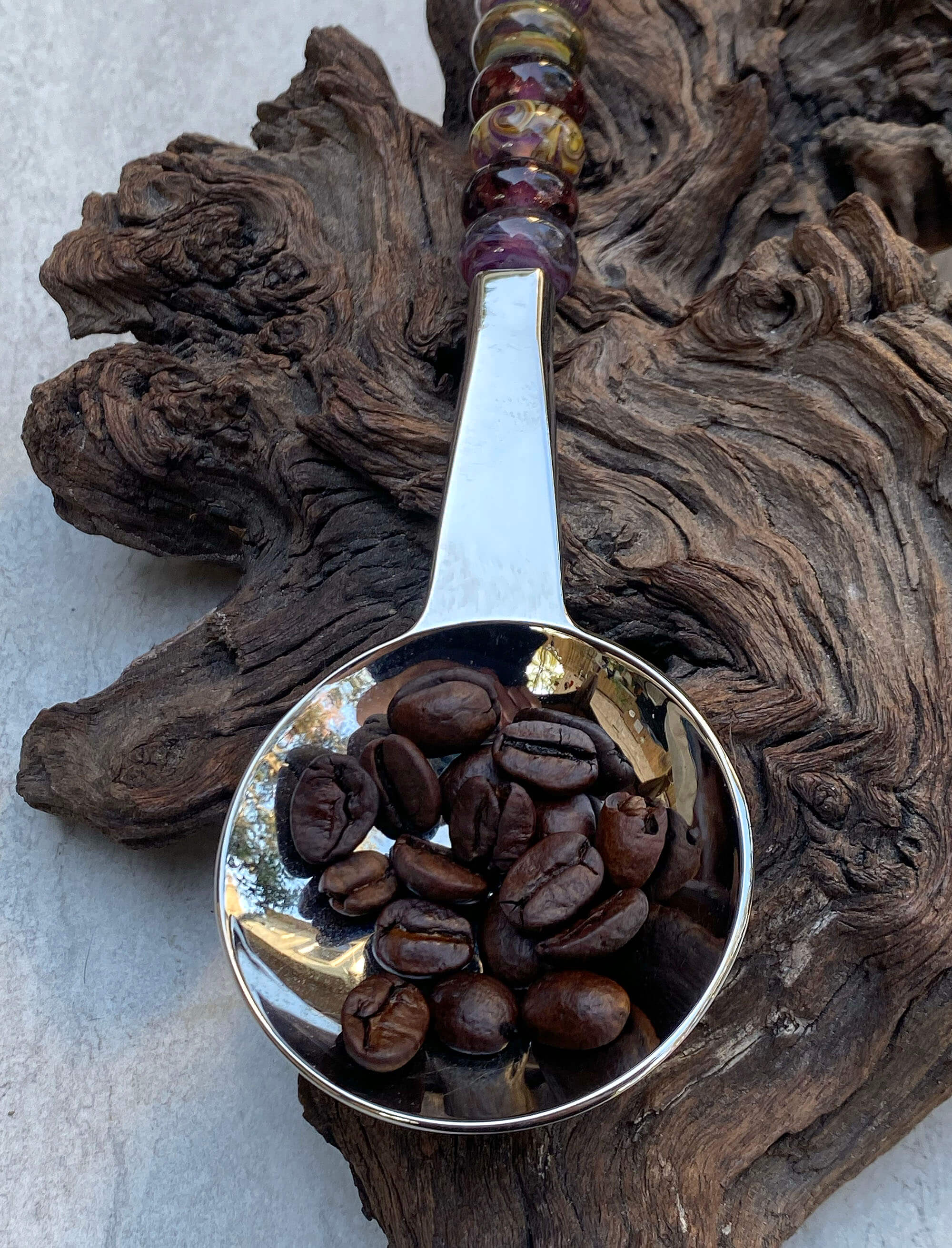 Premium Brown Lampwork Coffee Scoop - Stainless Steel Measuring Spoon for Espresso, Latte & Brewing - Perfect for Coffee Lovers & Baristas