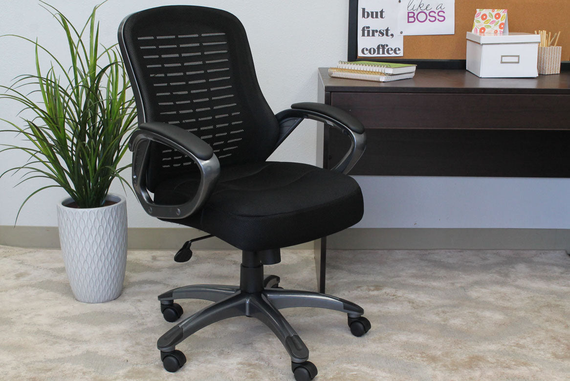 Ergonomic Boss Ribbed High Back Mesh Office Chair B6756 - Adjustable Lumbar Support & Breathable Design for Home & Office Workspaces