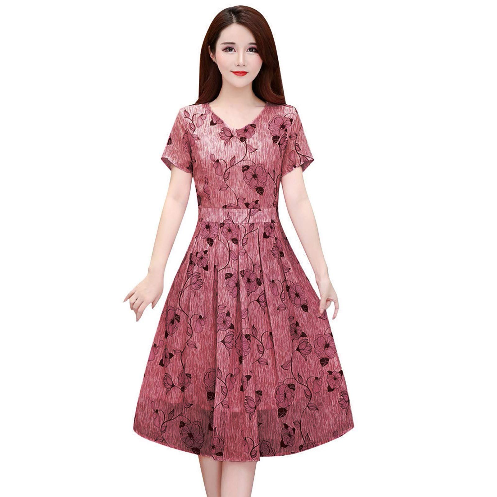 Stylish Women's Floral Print V-Neck Short Sleeve A-Line Dress - Summer Casual Maxi Dress for Beach, Party & Everyday Wear