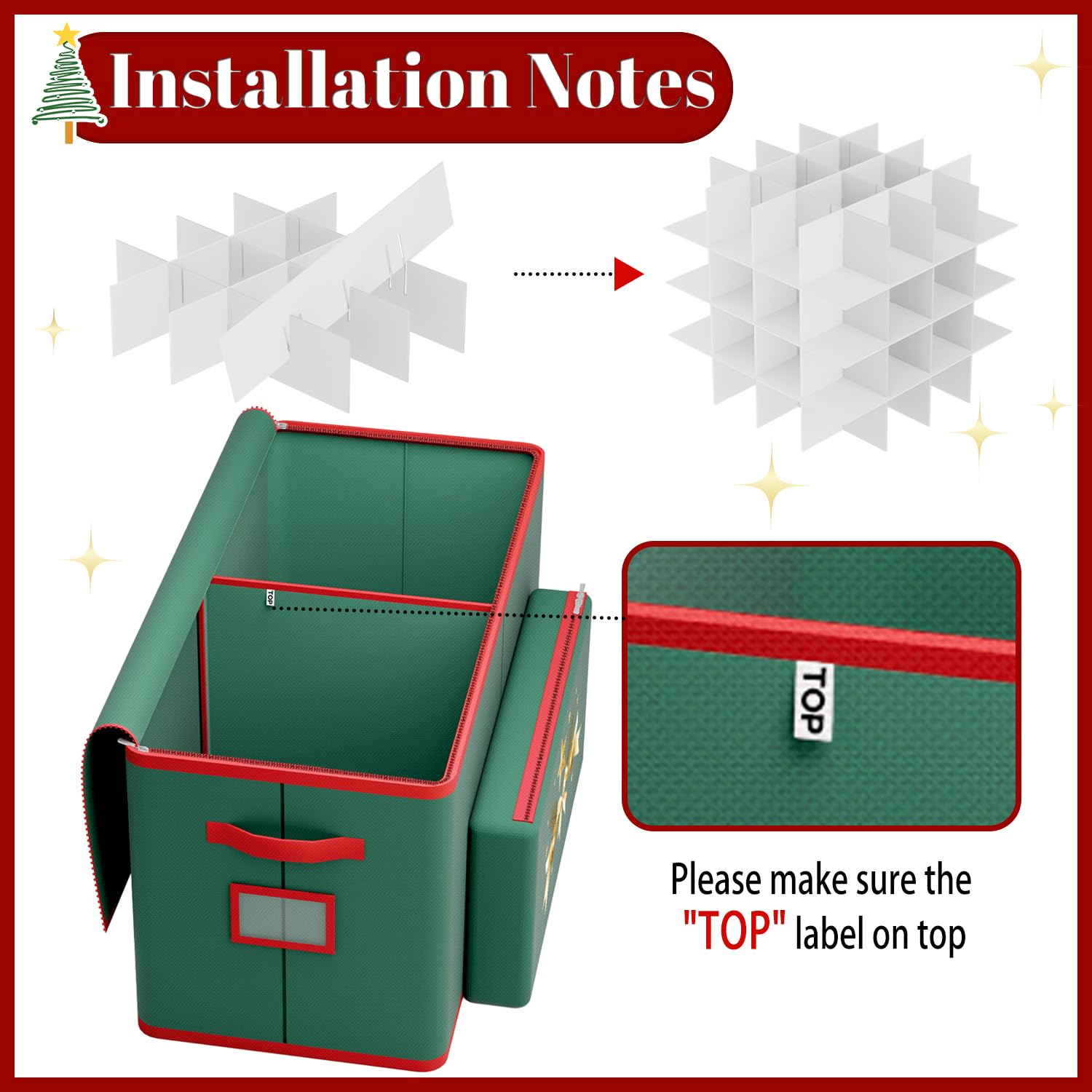 128-3'' Christmas Ornament Storage Box with Dividers - Holiday Decor Organizer for Xmas Tree Ornaments | Perfect for Seasonal Decoration Storage & Home Organization
