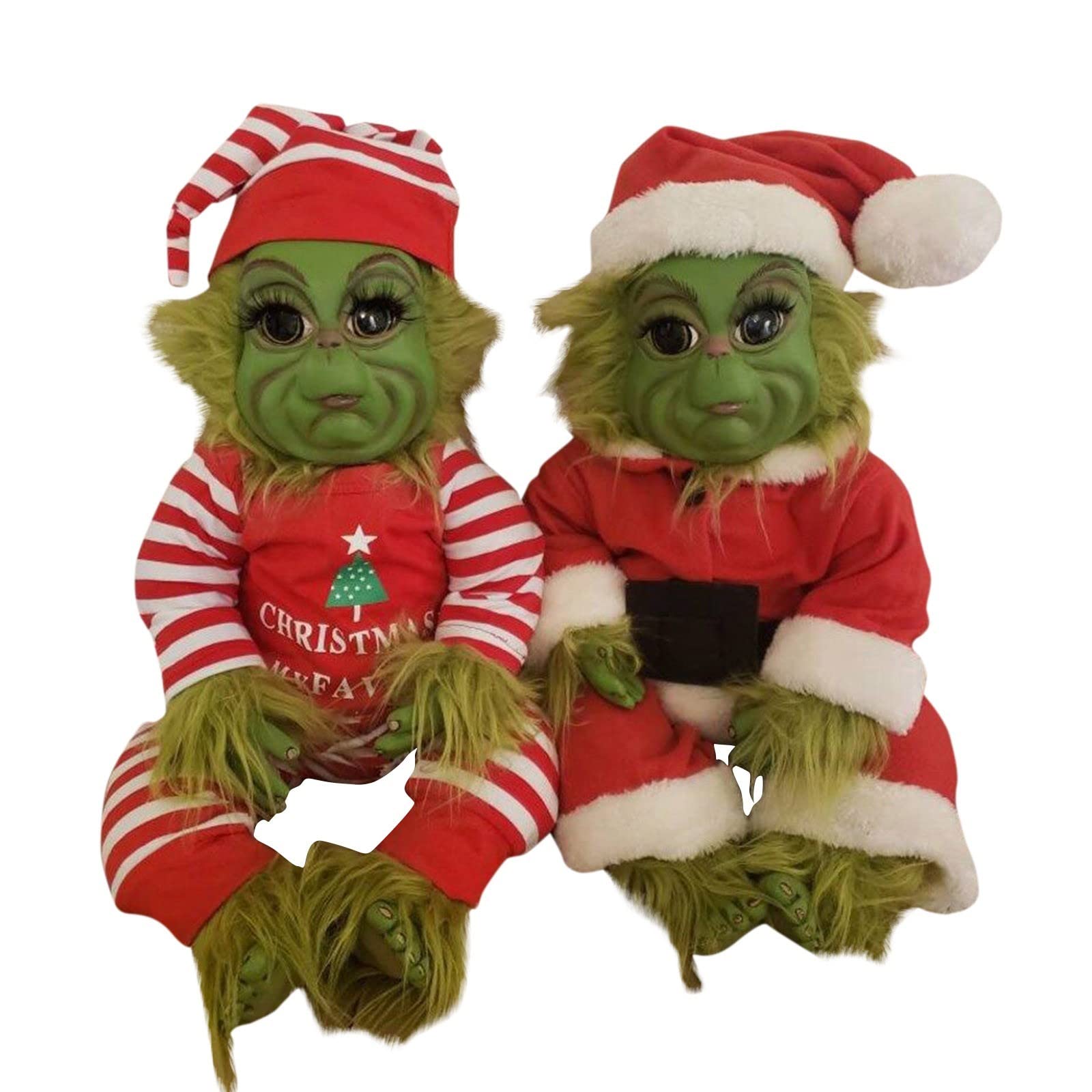 TYBCSD Green Grinch Plush Doll - Realistic Christmas Stuffed Animal Toy, Cute Cartoon Character Plushie for Kids | Perfect for Holiday Decor, Xmas Gift Giving & Halloween Costume Accessory (2-Piece Set, 7.8 Inch, Multicolor)