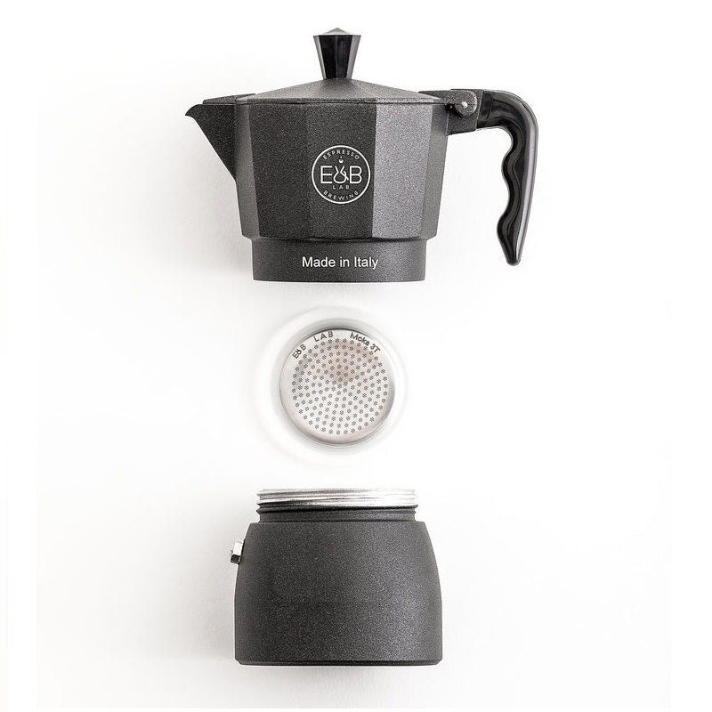E&B Lab Classic Moka Pot - 3 Cup Italian Stovetop Espresso Maker for Rich Coffee, Durable Aluminum Construction - Perfect for Home, Office & Camping Brewing