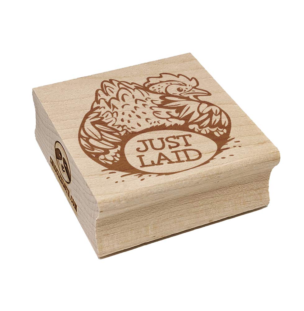 Just Laid Chicken Butt with Hen and Egg Square Rubber Stamp - 1.75 Inch Medium Size for DIY Scrapbooking, Card Making & Craft Projects | Fun Farm Animal Design for Handmade Greeting Cards, Journals & Stationery