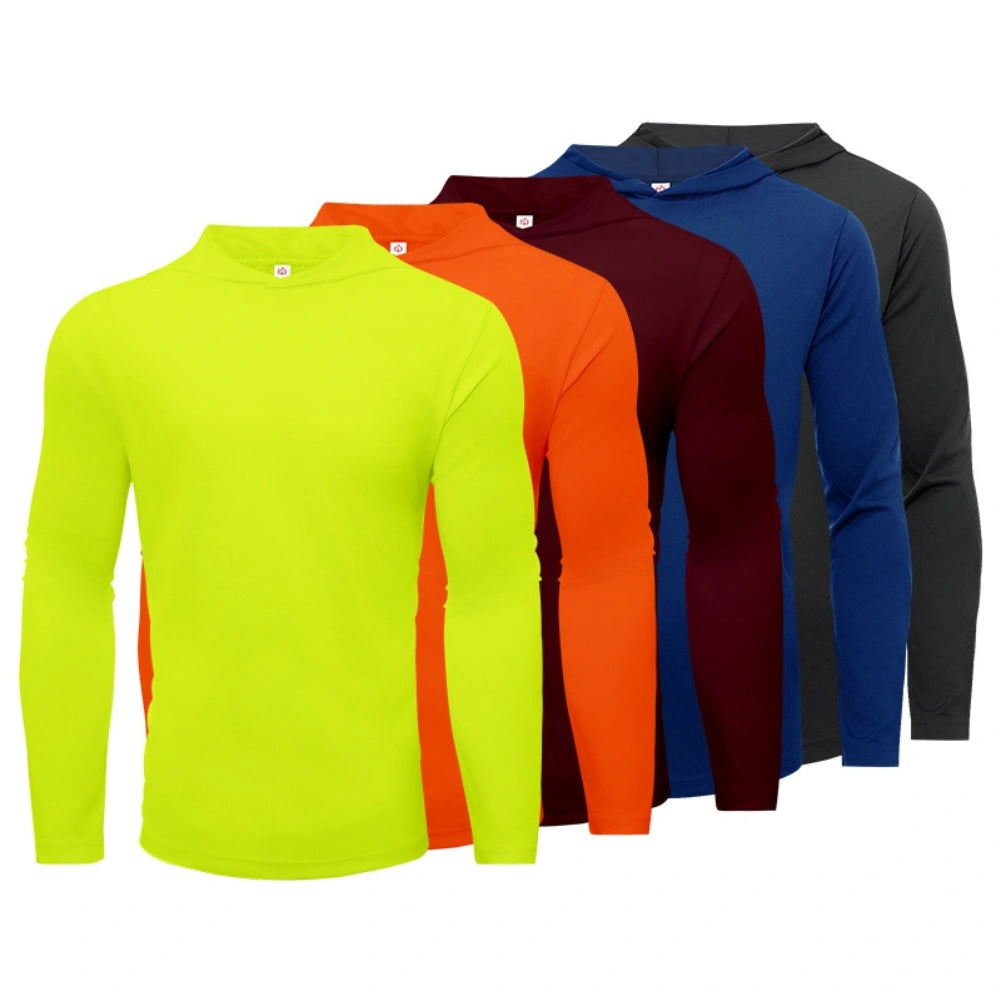 5 Pack Men's Performance Long Sleeve Hooded T-Shirts - Moisture Wicking, Breathable Workout Shirts for Gym, Running & Outdoor Activities