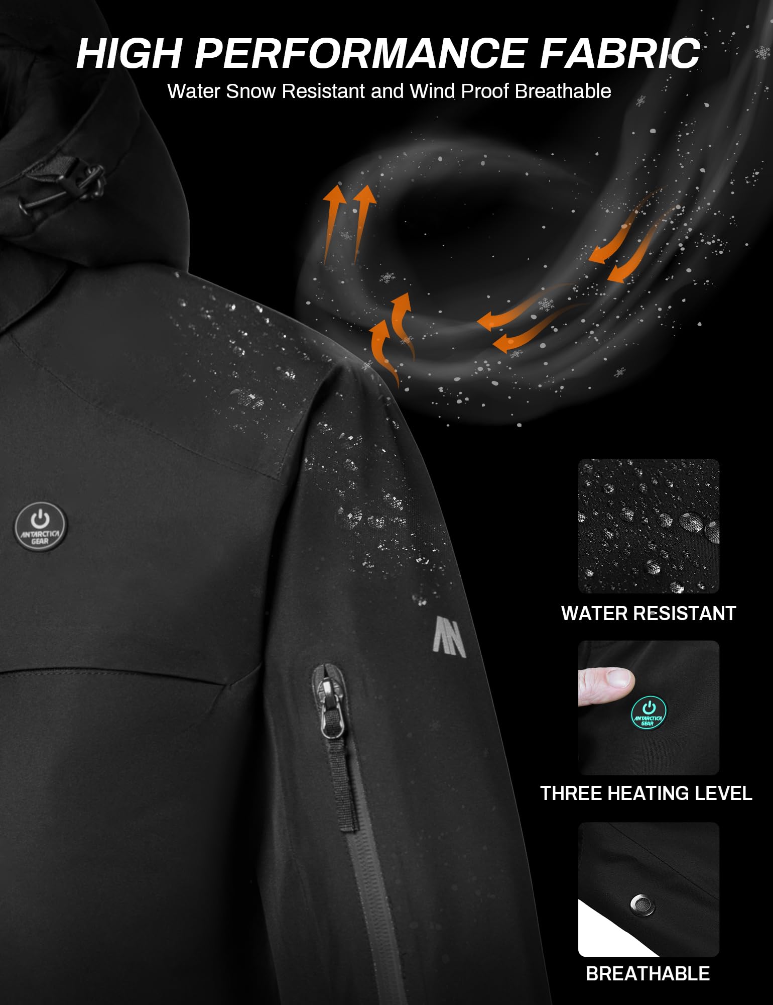 Heated Ski Jacket for Men - 12V/16000mAh Battery Pack with 5-Zone Heating System - Windproof Winter Coat for Skiing, Snowboarding & Outdoor Activities