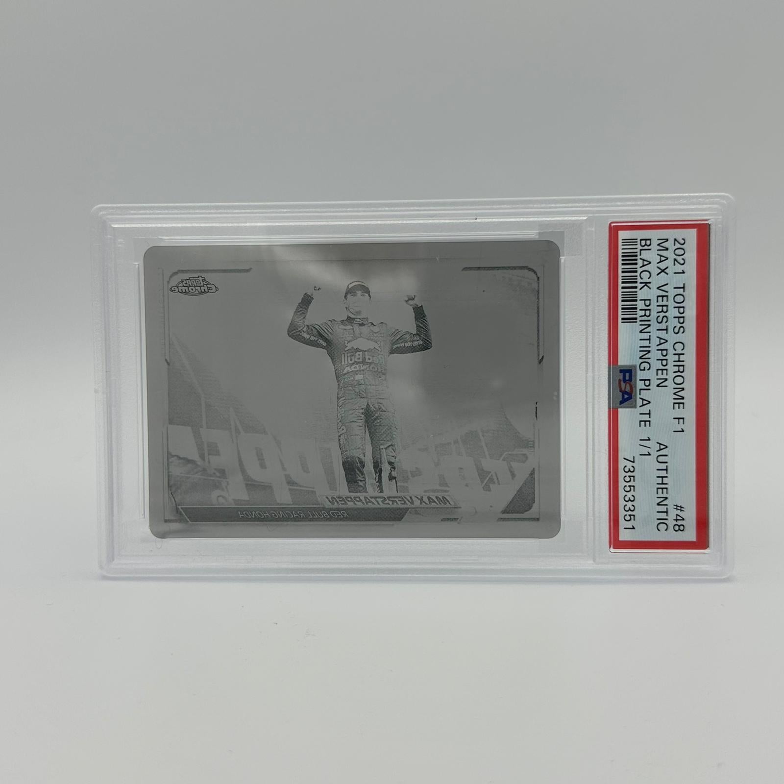 PSA Authentic 1/1 Max Verstappen #48 Black Printing Plate Chrome 2021 - Rare Collectible for F1 Fans, Racing Memorabilia & Sports Card Collectors