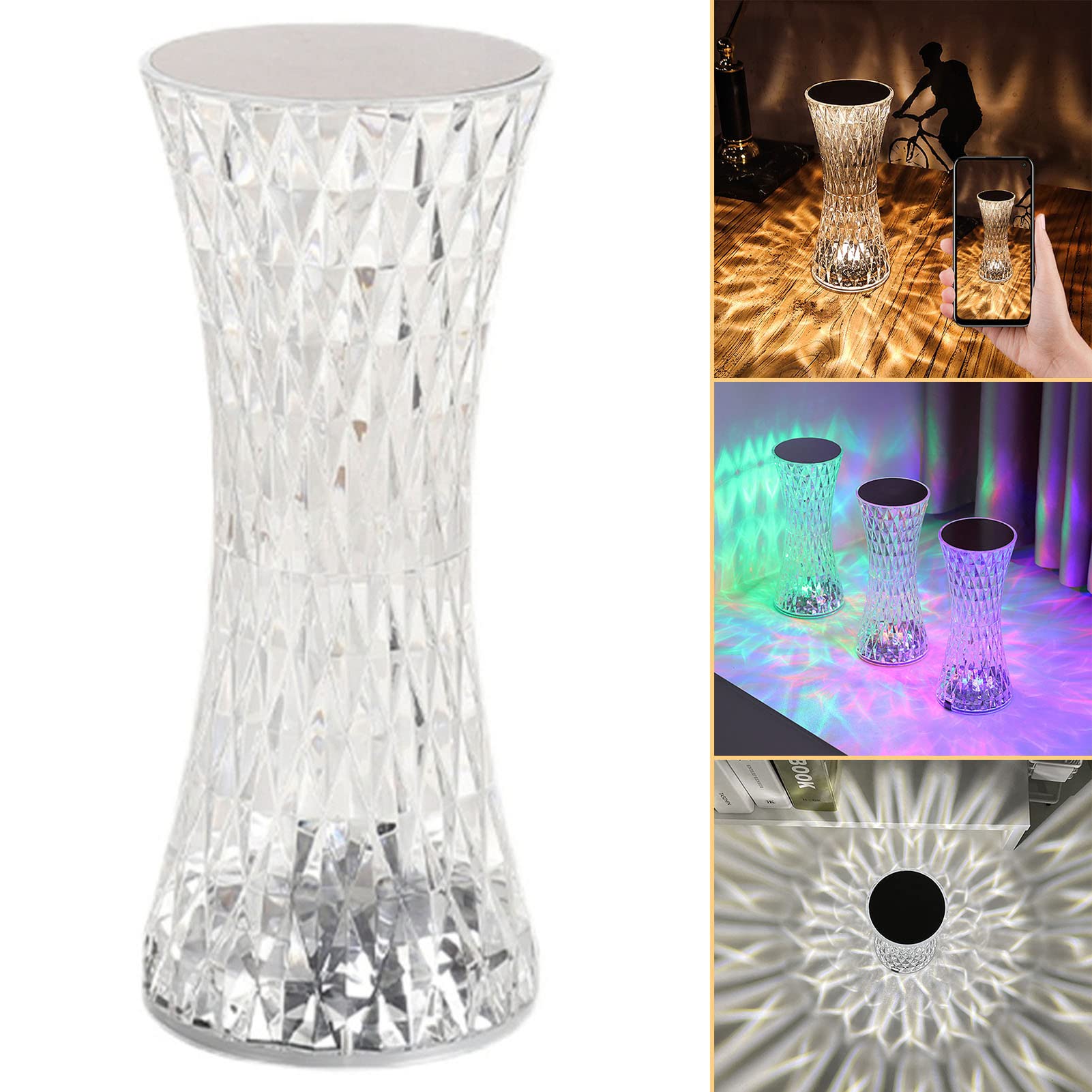 HANHI Crystal Bedside Table Lamp with 3-Level Brightness Adjustable - Modern Nightstand Lamp for Bedroom Decor, Living Room, Office, Bar & Party - Perfect for Valentine's Day Gifts & Romantic Ambience Lighting