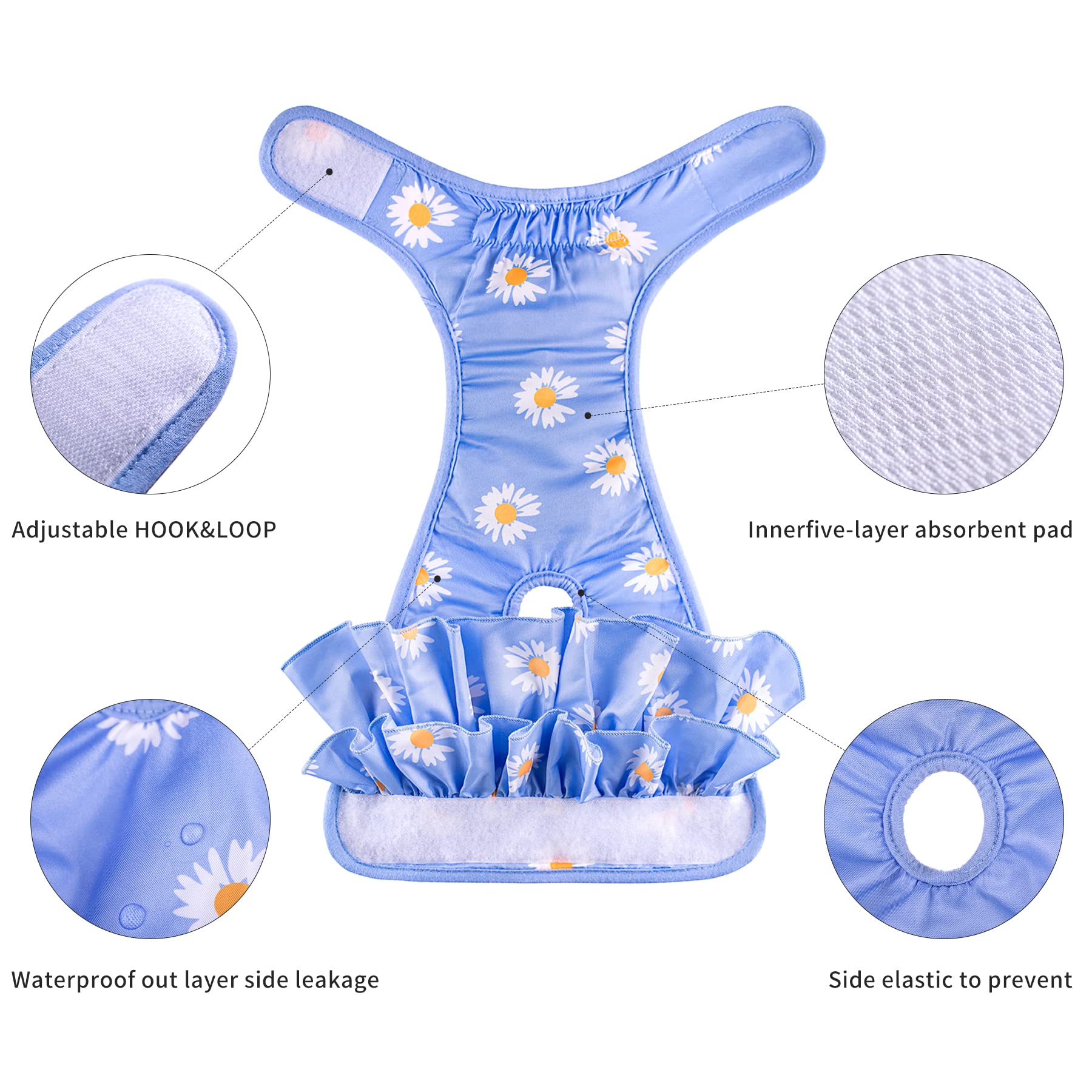 Washable Female Dog Diapers - Reusable Pet Diapers for Puppies & Small Dogs | Durable Dog Skirt for Heat Cycle & Menstrual Periods | 3-Pack X-Small | Perfect for Indoor Use, Travel & Overnight Protection