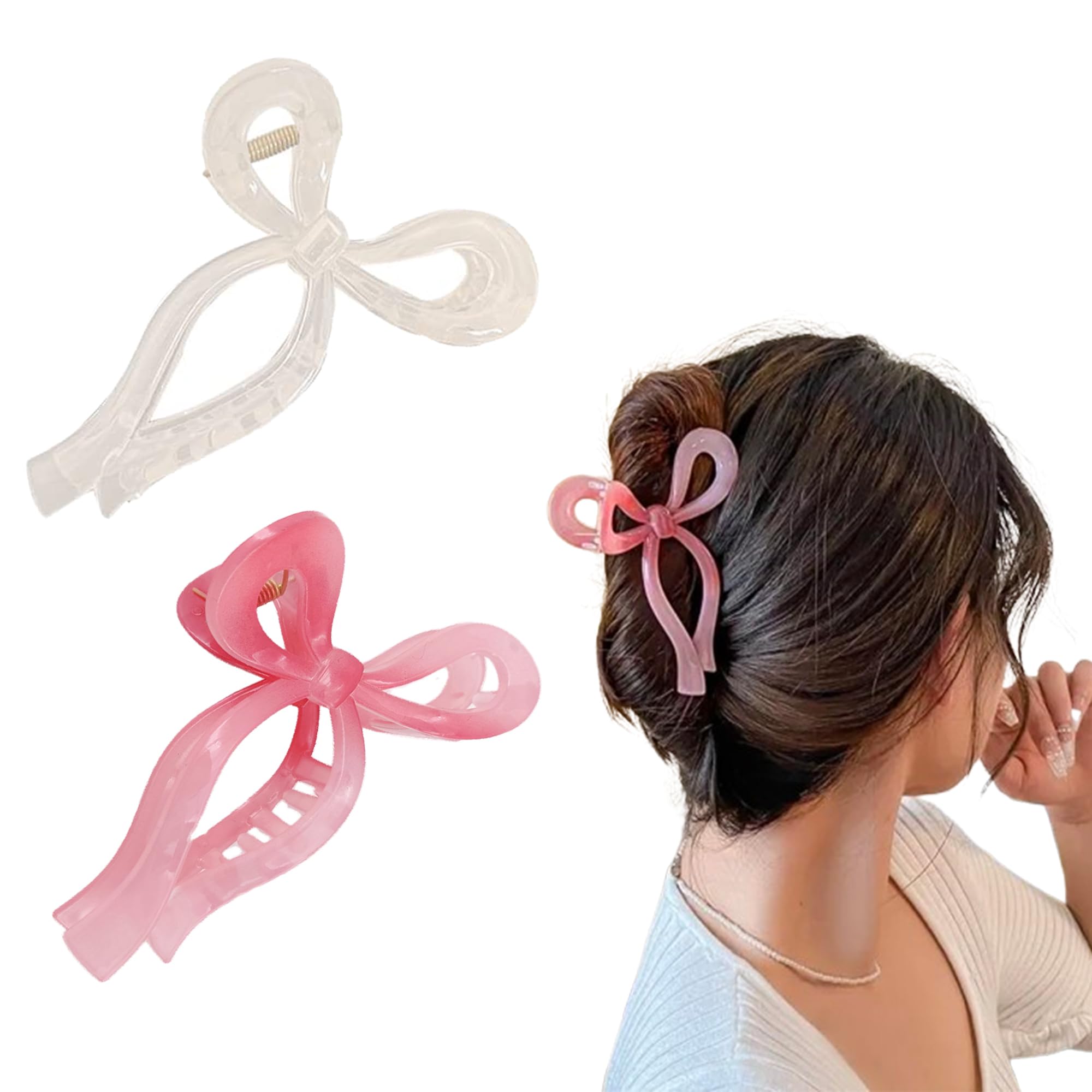 Ayesha Bow Claw Clips for Thick Hair - 2 Color Ribbon Hairpins for Girls | Perfect for School & Parties