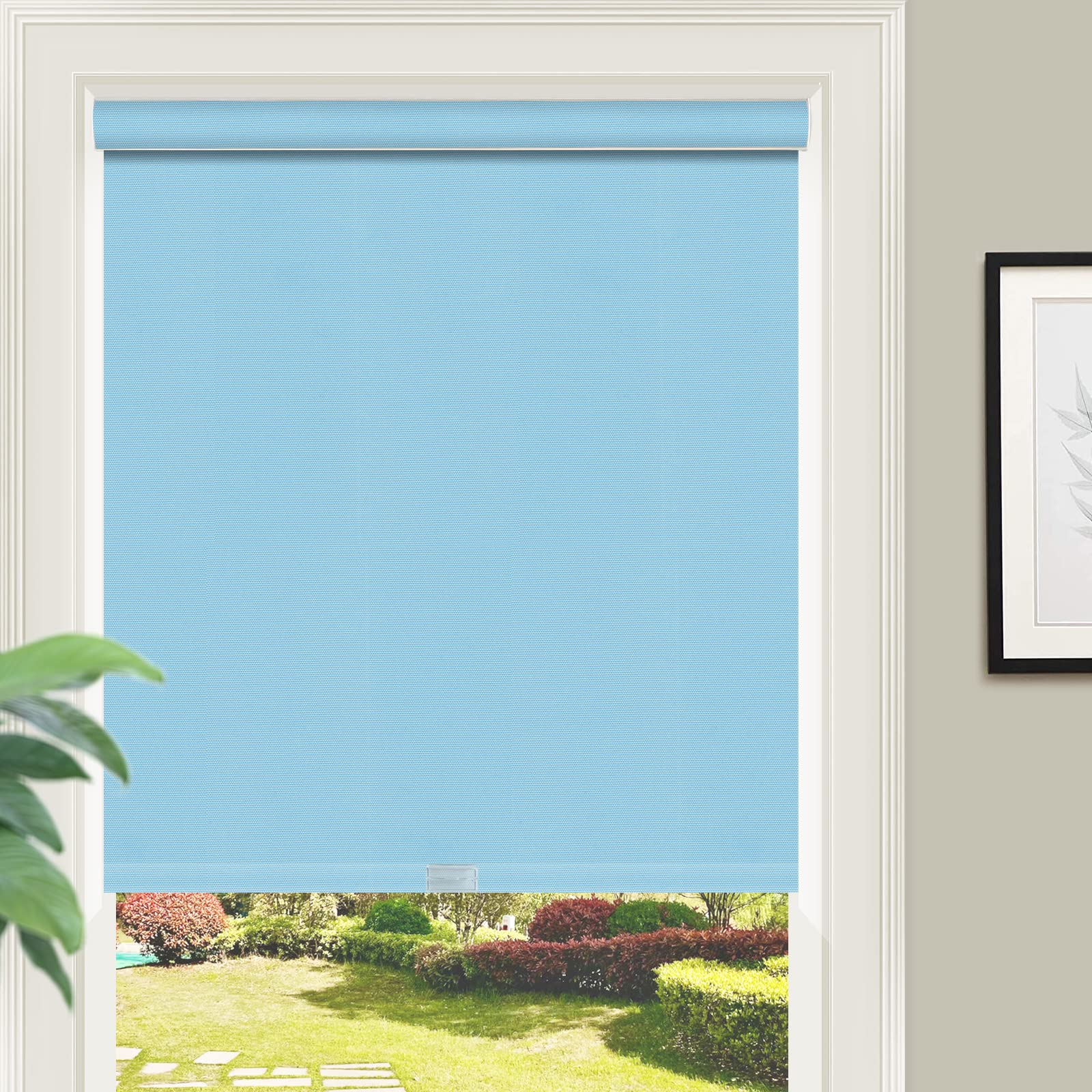 ZY Blinds Blackout Cordless Roller Shades - Custom UV Protection Light Filtering Window Blinds with Metal Valance | Room Darkening for Bedroom, Nursery & Home Office (Sky Blue) - Perfect for Light Control & Privacy on Windows & Doors