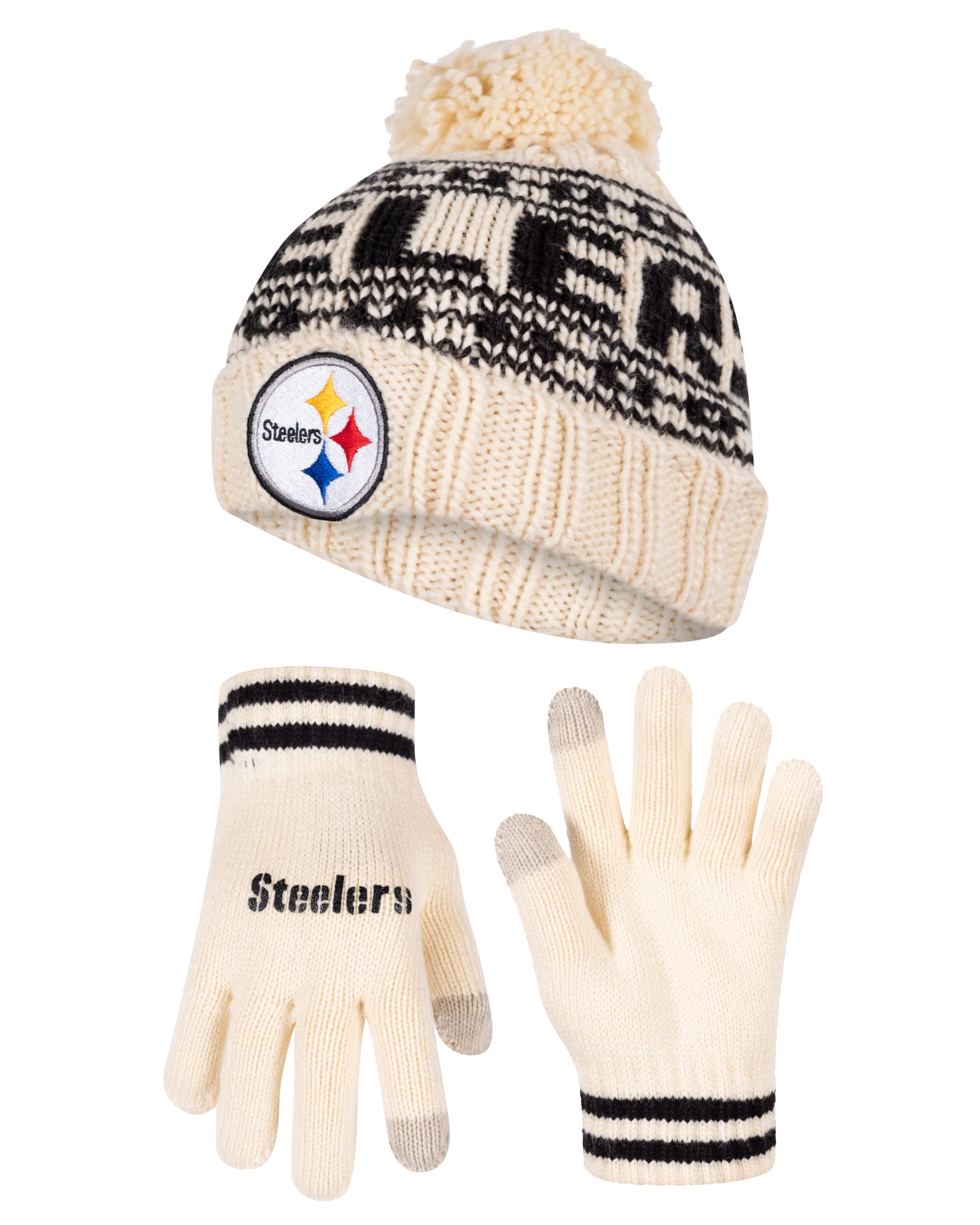 NFL Winter Beanie & Gloves Set - Unisex Knit Hat for Adults - Touch Screen Gloves for Cold Weather