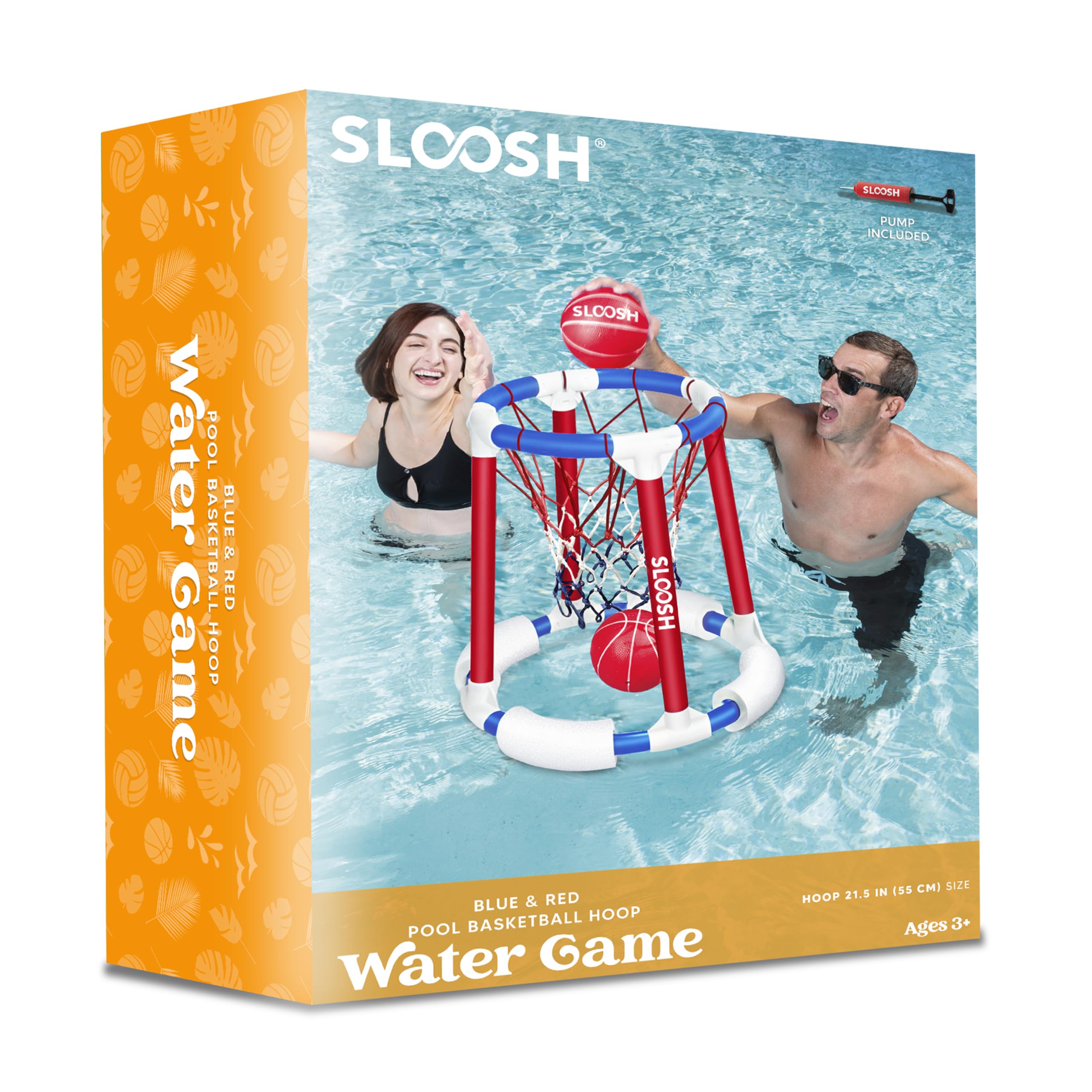 **Sloosh Pool Basketball Hoop - Floating Water Basketball Game with Balls & Pump - Fun Outdoor Swimming Pool Toy for Kids & Adults (Red & Blue) - Perfect for Summer Parties, Beach Trips & Backyard Fun**
