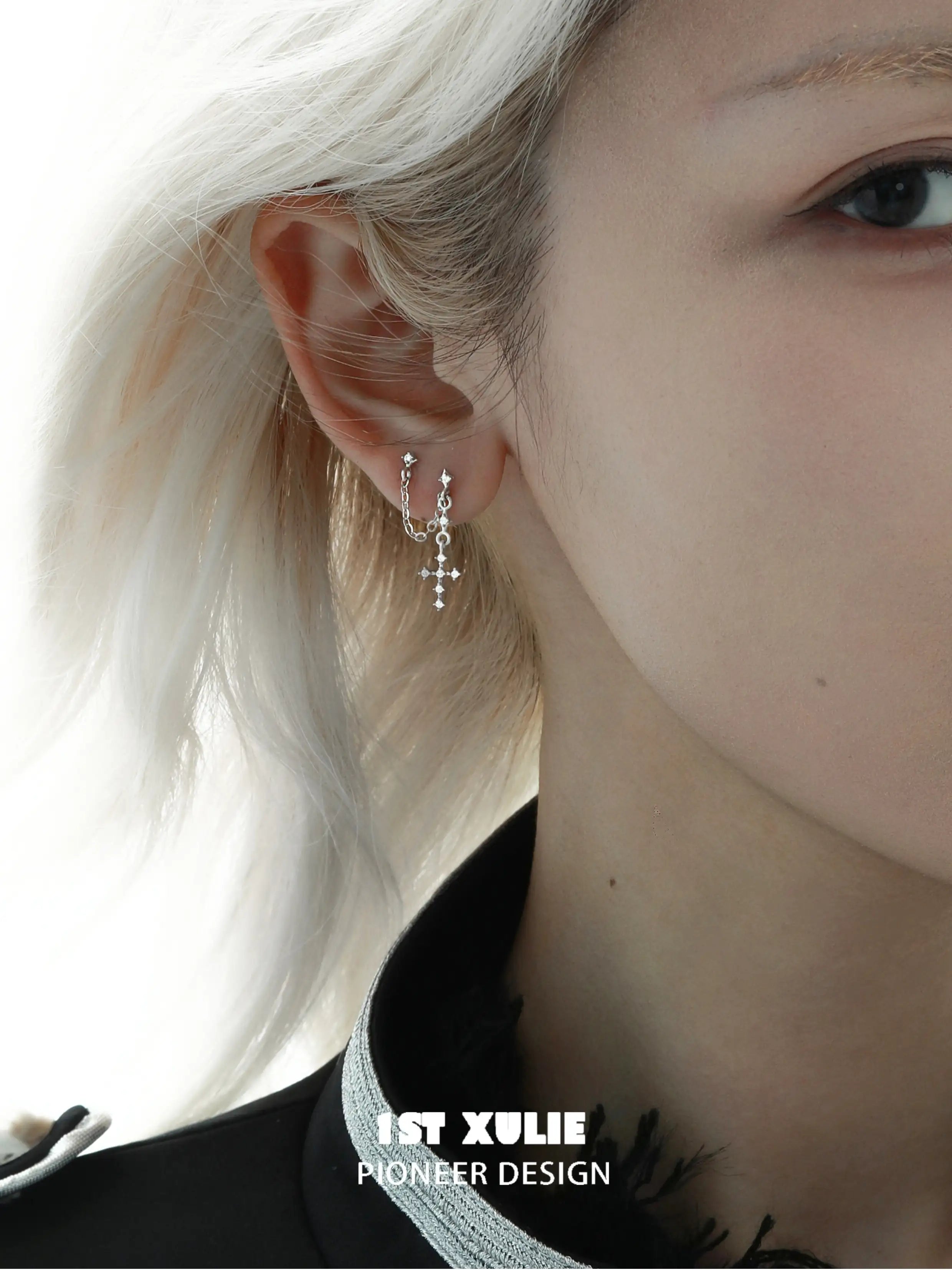 Sterling Silver S925 Zircon Double Piercing Earrings for Women - Elegant Angel Wing Design for Parties, Weddings & Everyday Wear