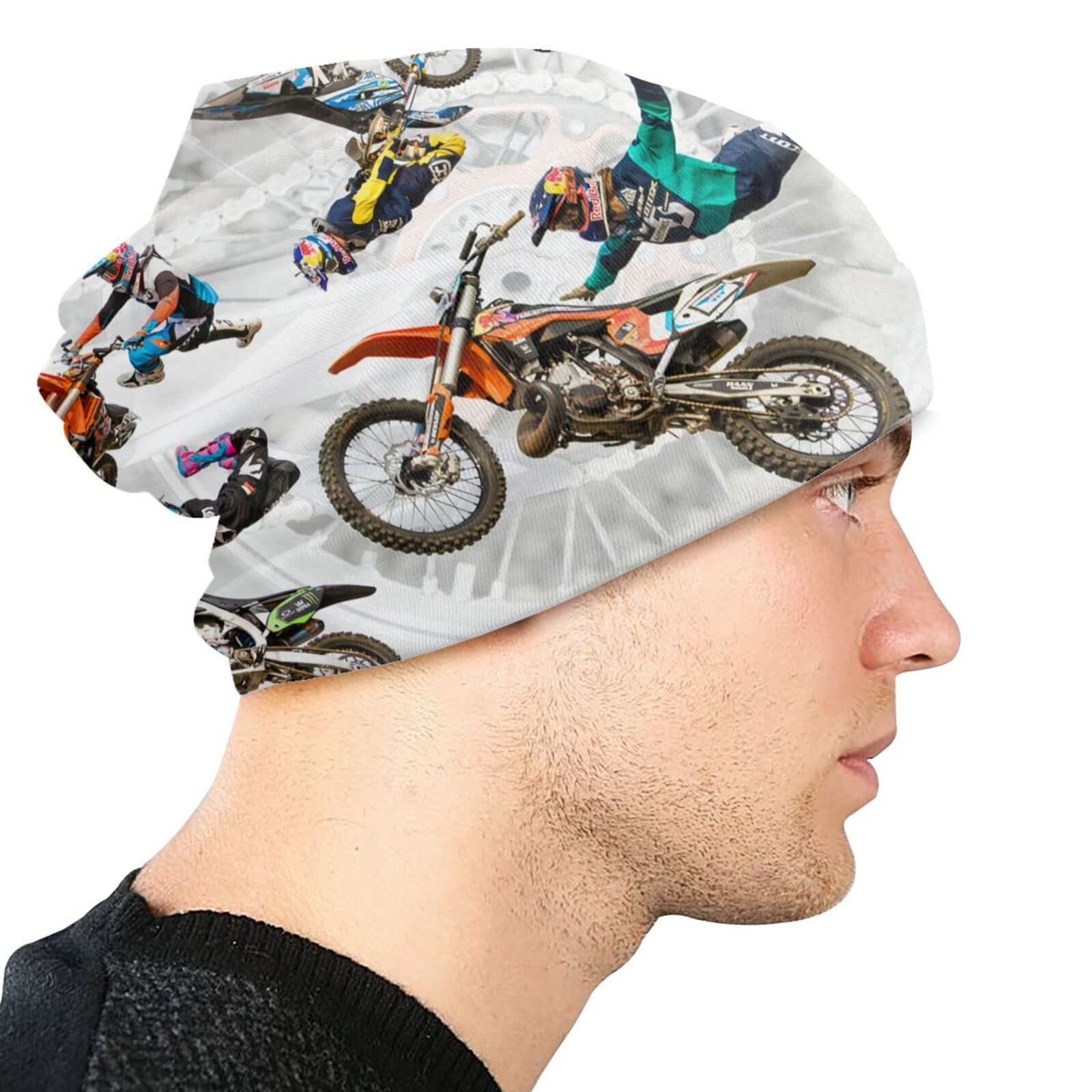 Freestyle Motocross Dirt Bike Beanie Hat for Men & Women - Slouchy Ski Skull Cap - Thin Stretch Acrylic Knit Winter Hat for Motorcycle Riding, Snowboarding & Outdoor Activities