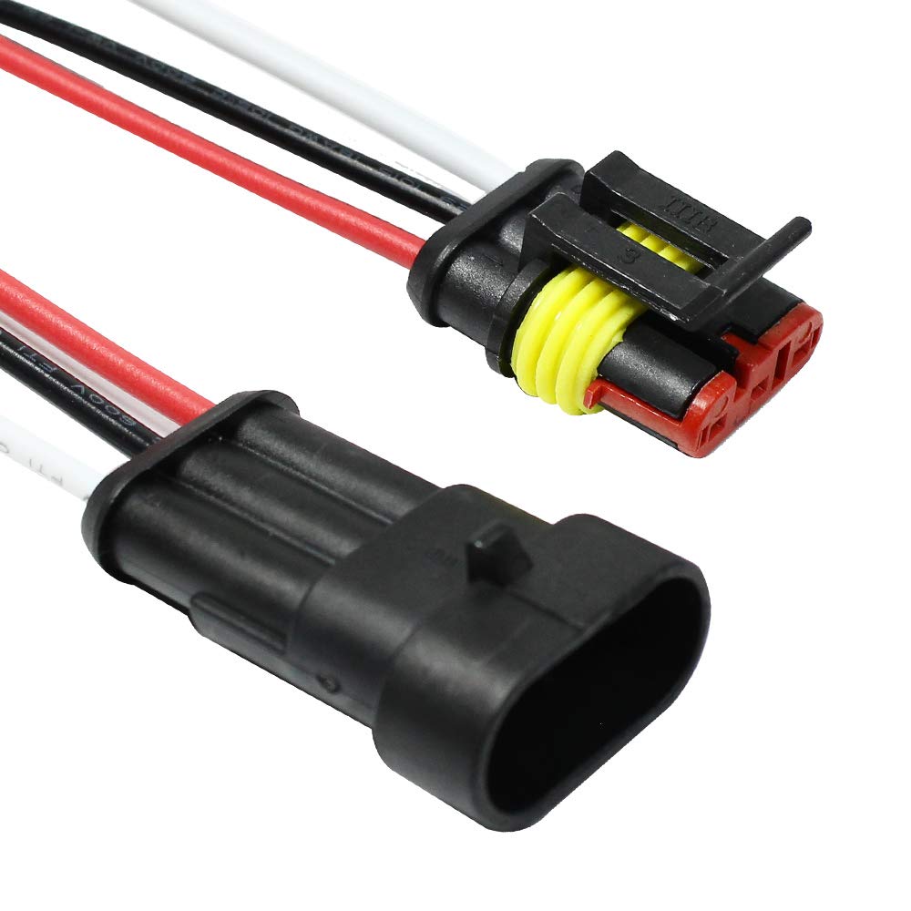 3 Pin Waterproof Electrical Connector 16 AWG - Male & Female Automotive Wire Connectors for Car, Truck, Boat - 5 Pack - Secure Wiring for Harsh Weather & Marine Environments