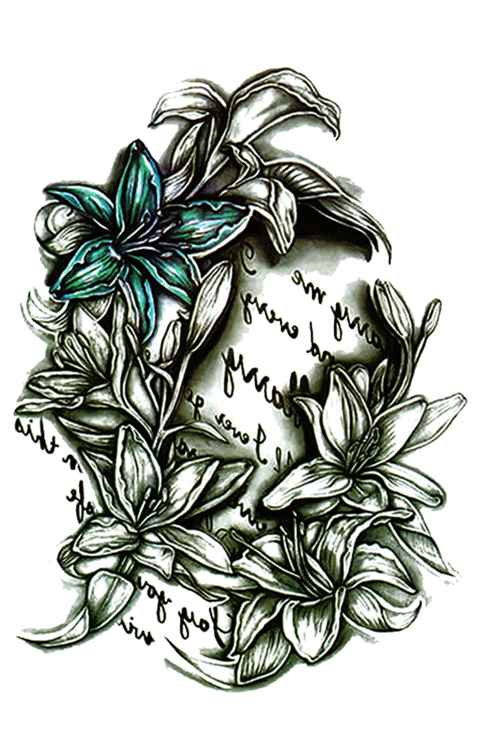 Waterproof Temporary Tattoo Stickers for Men & Women - Realistic 3D Designs (Flowers, Butterflies, Stars, Wolves, Armbands) 21x15cm - Perfect for Parties, Halloween, Cosplay & Fashion Statements | TH-340