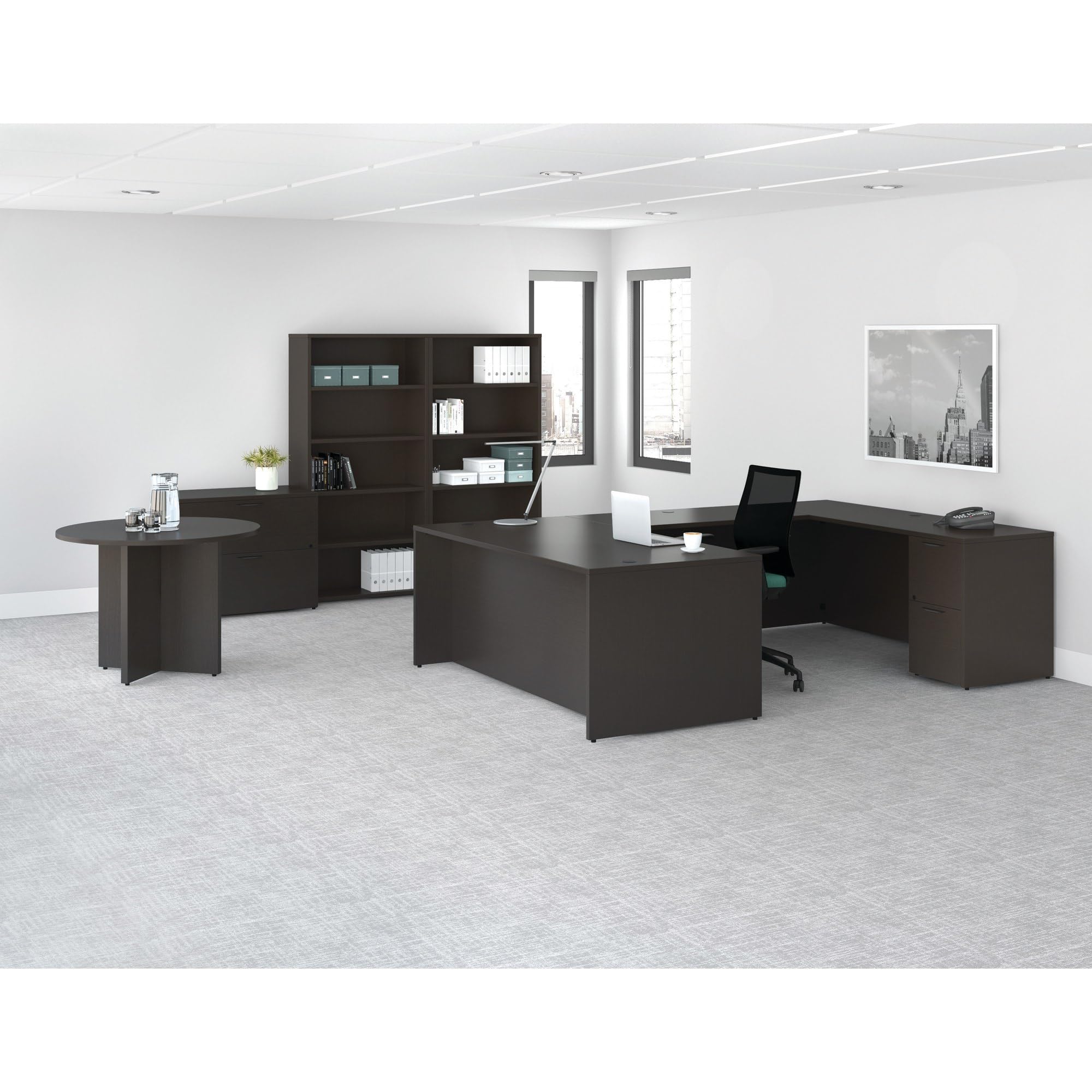 Lorell Prominence 2.0 Espresso Laminate Double-Pedestal Office Desk - Modern Executive Workstation for Home & Business Use