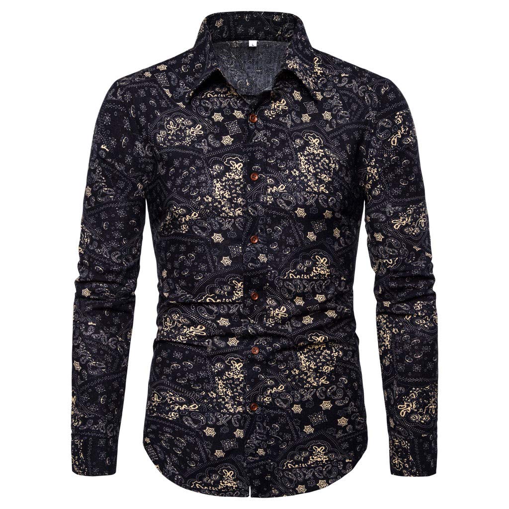 Men's Floral Print Slim Fit Long Sleeve Button Up Shirt - Lightweight Luxury Dress Shirt for Prom, Party & Business Casual Wear - Paisley Pattern Formal & Office Attire