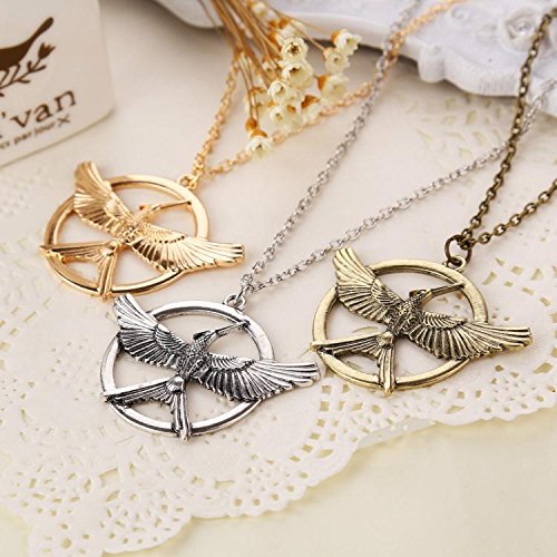Muqi Hunger Games Catching Fire Katniss Mockingjay Golden Cosplay Necklace - Perfect for Costume Parties, Movie Premieres, and Fan Conventions