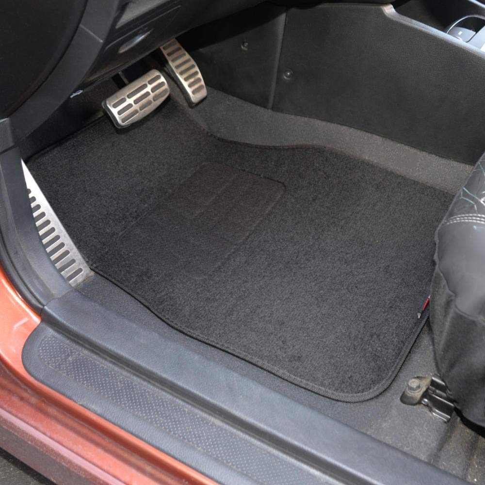 BDK MT-300 4-Piece Universal Car Floor Mats Set with PolyPro Seat Covers & Steering Wheel Cover - Front & Rear Combo for Cars, Trucks, Vans & SUVs | Durable Interior Protection for All-Weather Use & Easy Cleaning
