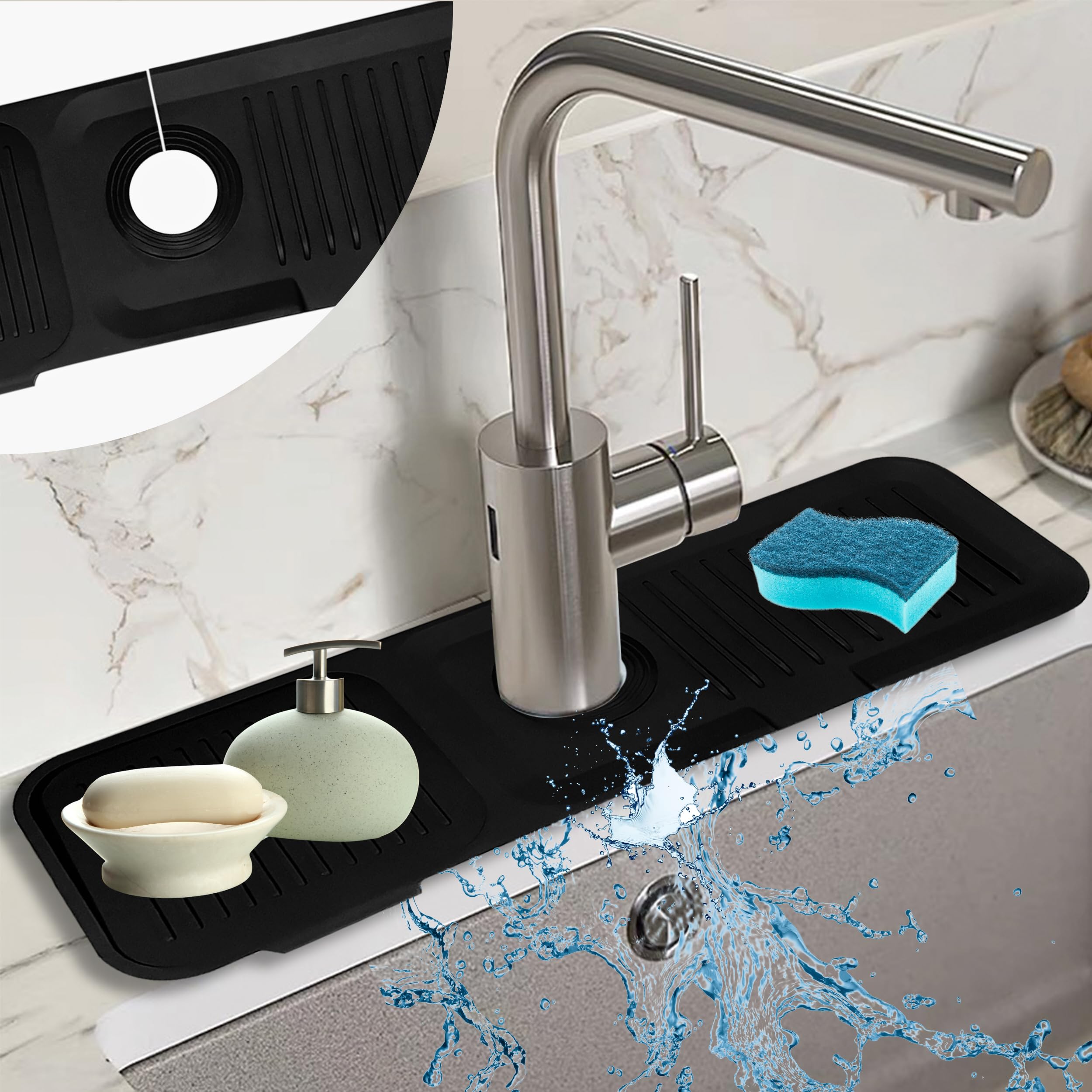 7° Slope Kitchen Sink Splash Guard - Anti-Splash Faucet Mat Protector (14.5