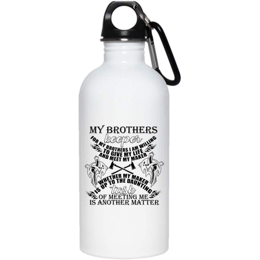My Brother's Keeper 20oz Stainless Steel Water Bottle - Firefighter Gift, Insulated Travel Mug for Outdoor Sports & Camping - White
