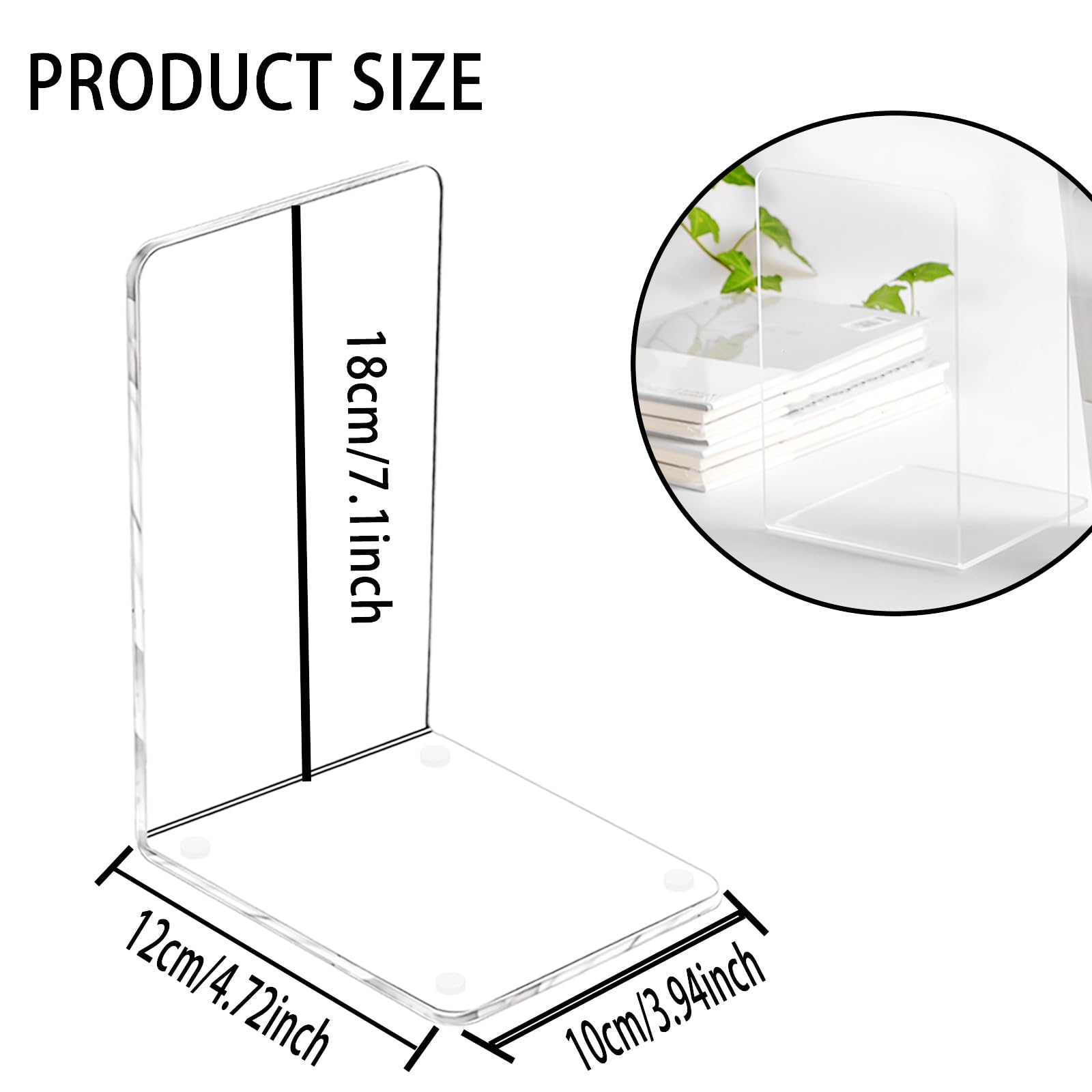 Clear Acrylic Book Ends - 8 Pack for Shelves & Desks - School, Library Use