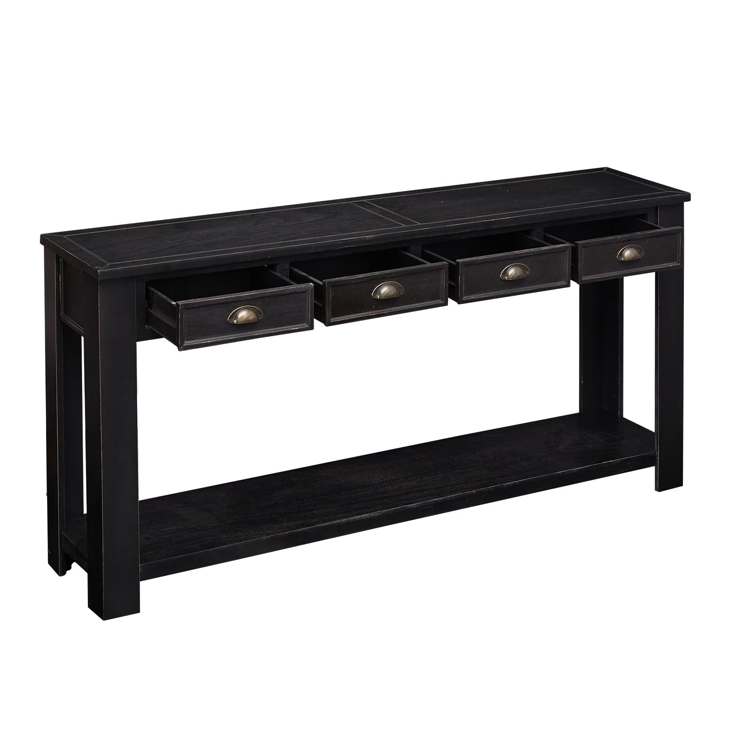 Kinbor Wooden Sofa Console Table with 4 Drawers & Storage Shelf - Entryway, Hallway & Living Room Furniture - Perfect for Small Space Organization & Home Decor