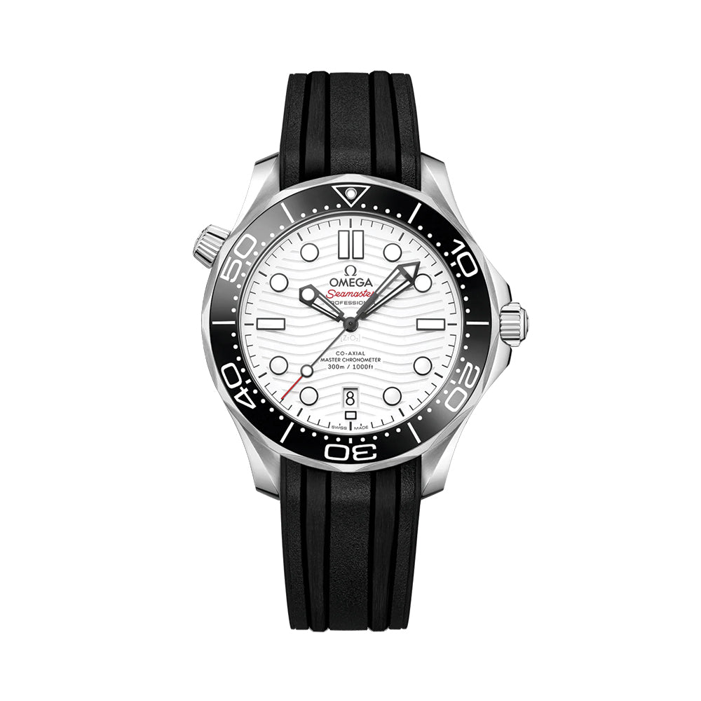 Seamaster Diver 300M Co-Axial Master Chronometer 42mm Men's Watch - White Dial on Black Rubber Strap for Scuba Diving & Luxury Water Sports
