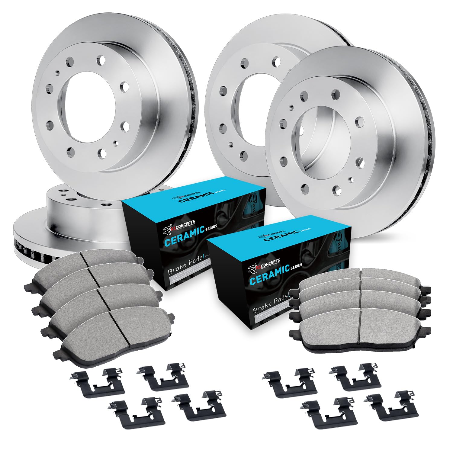 R1 Concepts Premium Ceramic Front & Rear Brake Pads and Rotors Kit with Hardware - Fits 2006-2011 Cadillac DTS | Smooth Stopping Power for City Driving & Highway Commutes