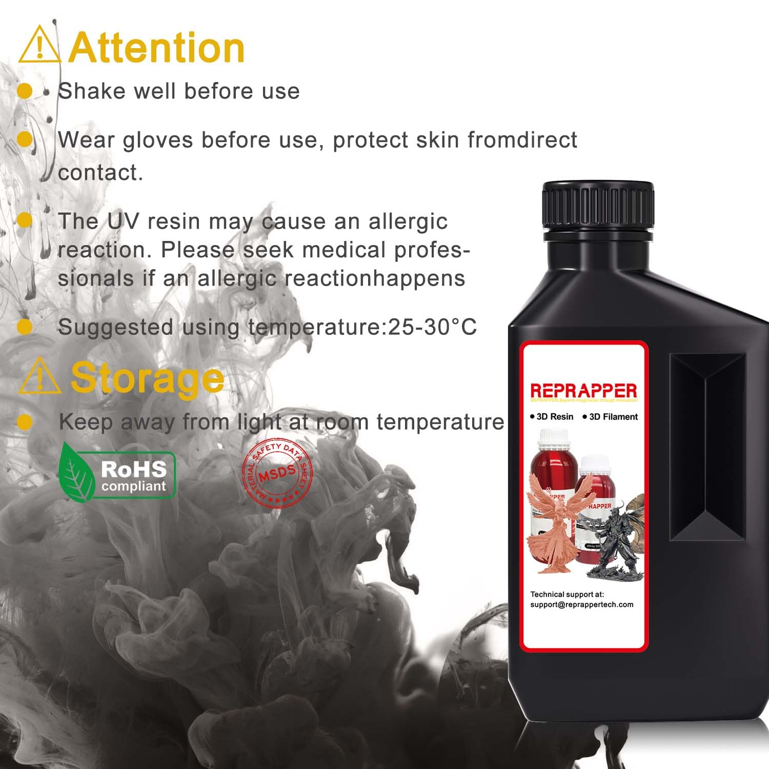 High Precision & Tough RepRapper 3D Printer Resin - 405nm Fast UV-Curing Photopolymer for SLA Printing (1000g, White) | Compatible with EMAKE3D Galaxy1 | Ideal for Miniatures, Jewelry Prototypes & Engineering Models