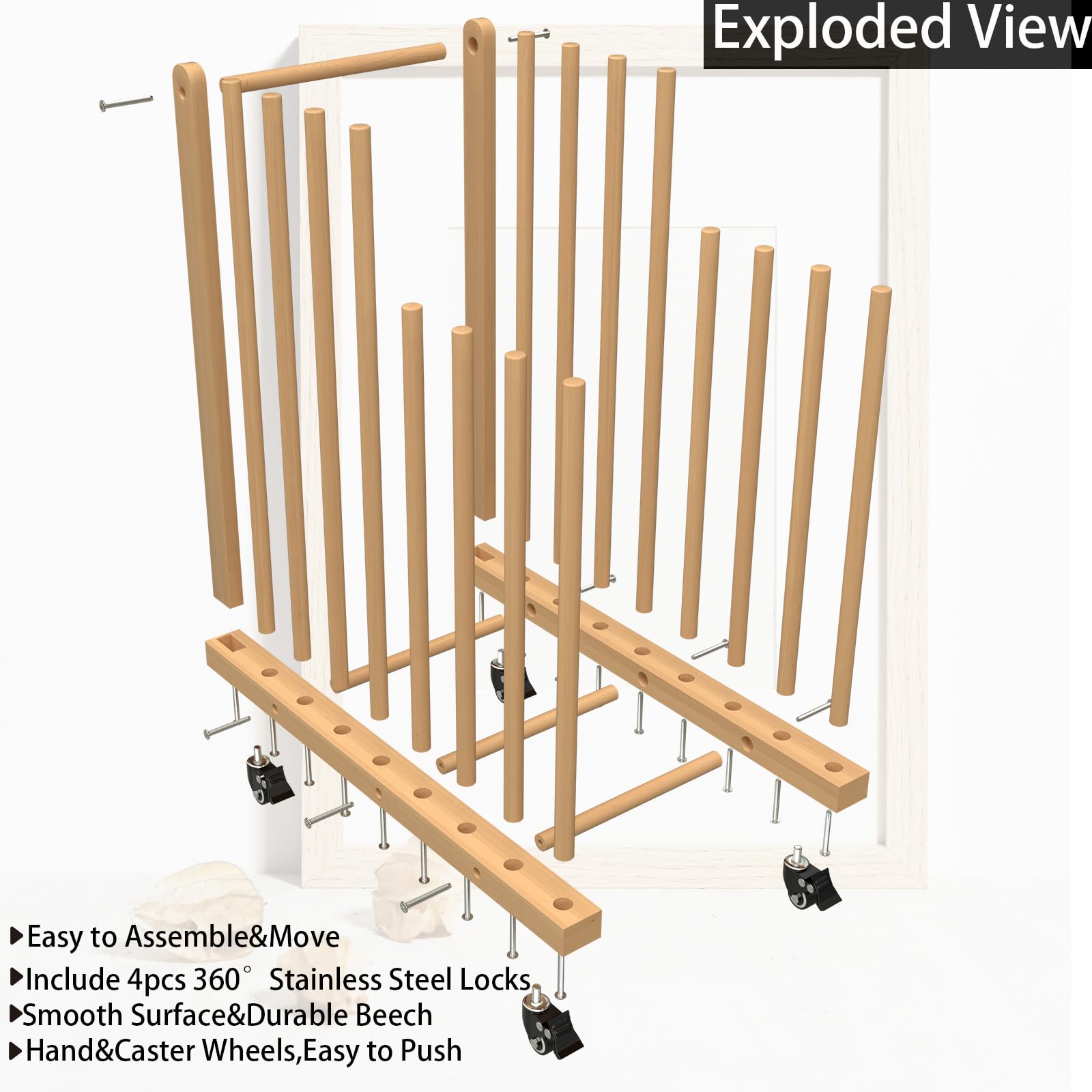 Portable Wooden Art Storage Rack with Handle & Wheels - Canvas Drying Stand for Drawing Boards, Panels & Artworks - Perfect for Art Studios, Galleries & Home Use
