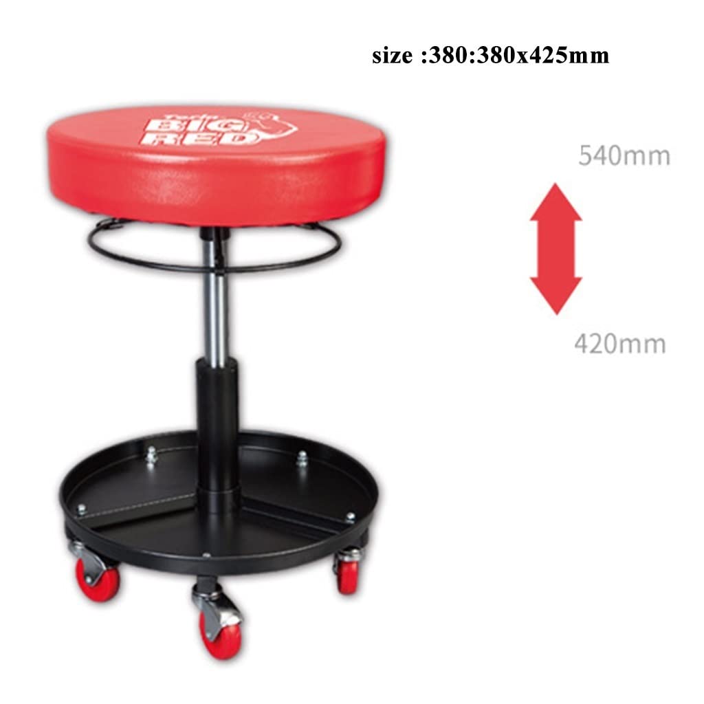 Adjustable Height Pneumatic Mobile Rolling Garage Stool with Equipment Tray & 5 Casters (54cm-42cm) - Perfect Mechanic Roller Seat for Auto Repair, Workshop & DIY Projects