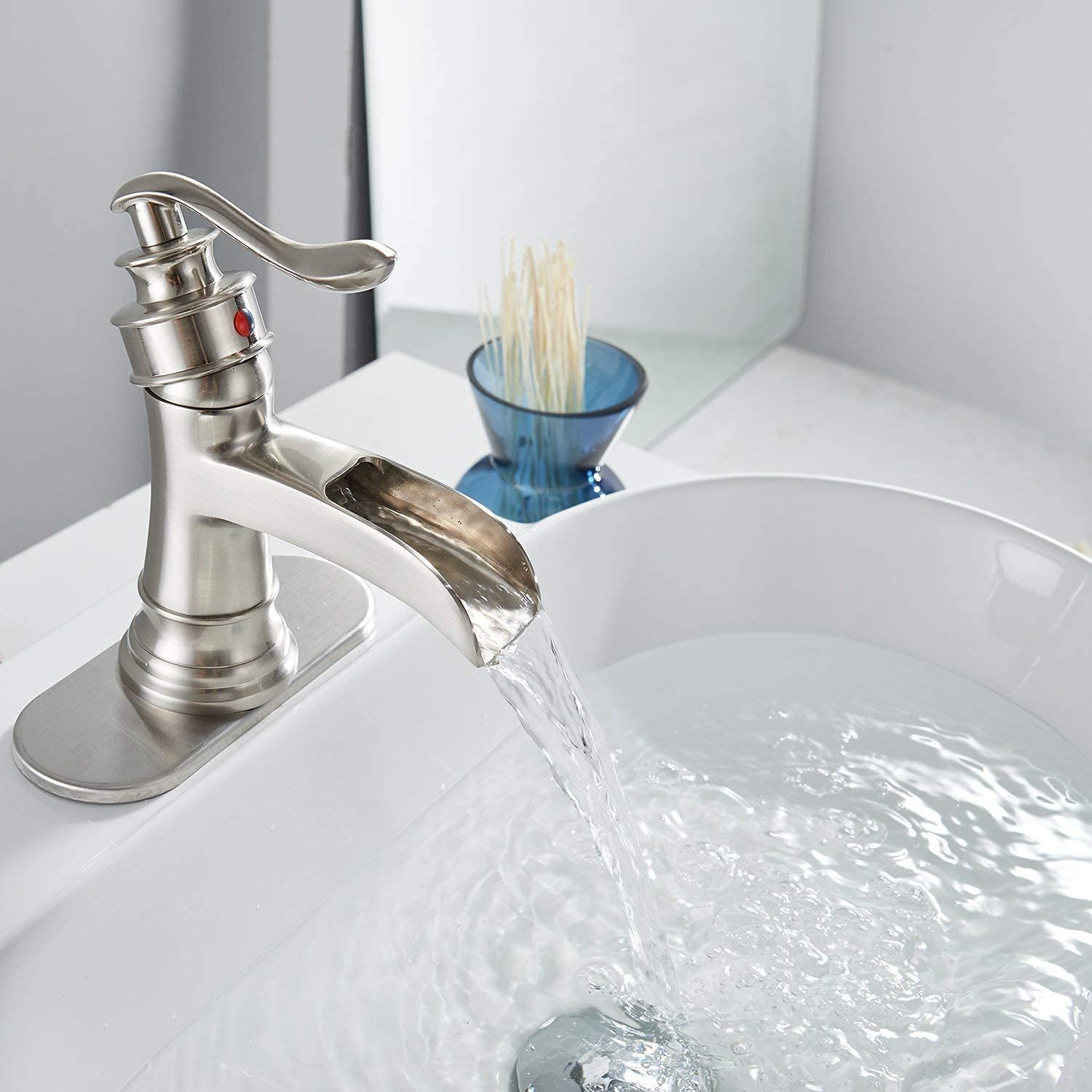 Brushed Nickel Pull-Out Kitchen Sink Faucet with 3 Spray Modes - Single Handle Waterfall Design for Modern Homes | Perfect for Washing Dishes, Filling Pots & Cleaning Countertops